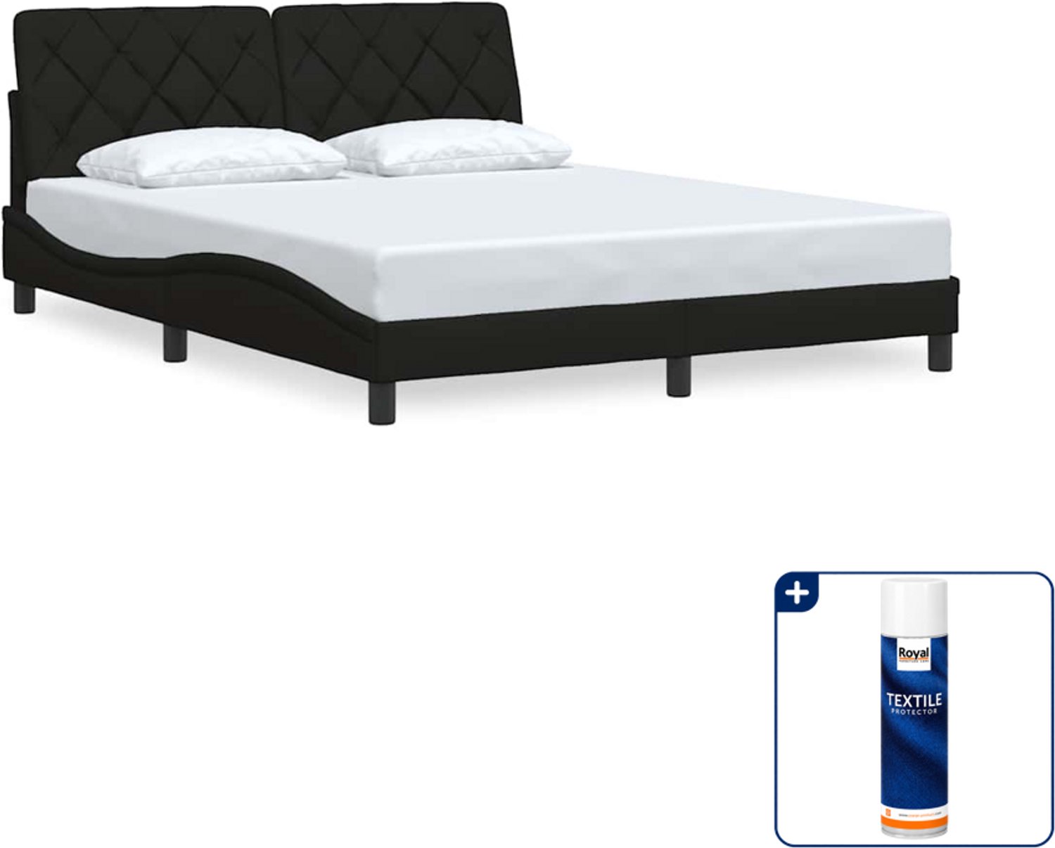 vidaXL Bedframe - Queensize - 160 x 200 cm - zwart - Inclusief textielbeschermer 500 ml