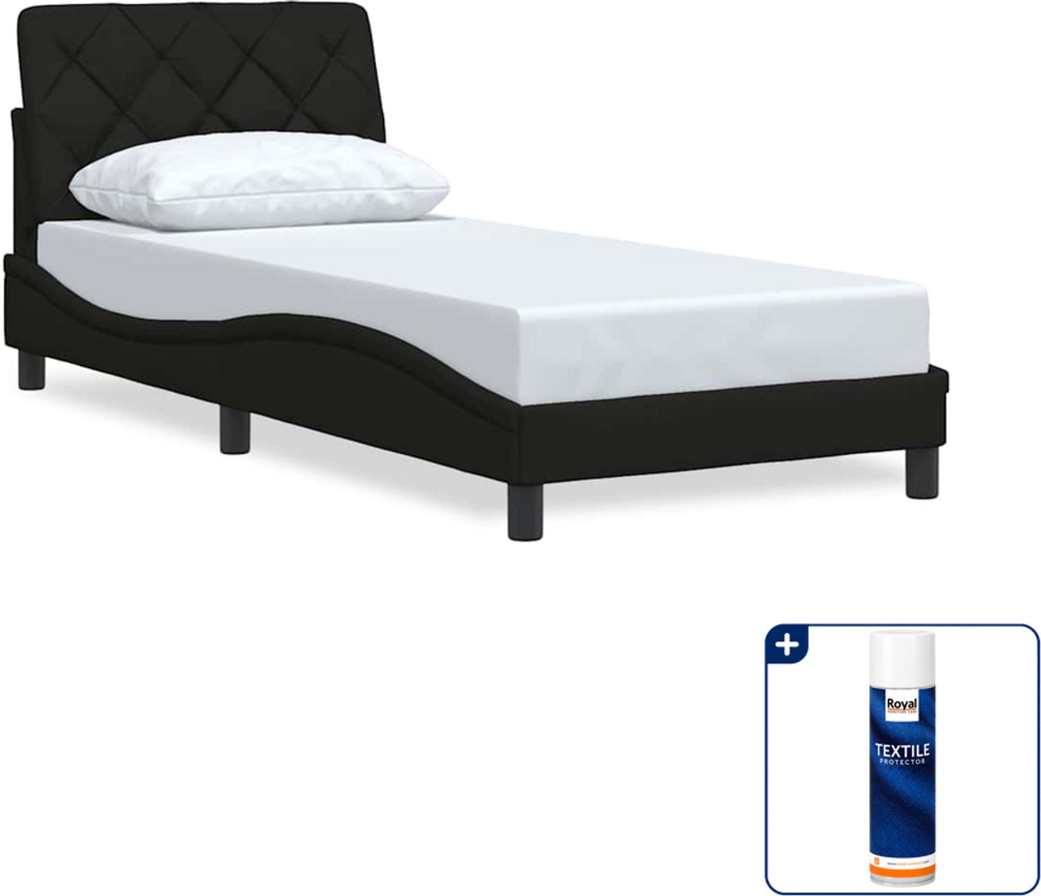 vidaXL bedframe 90 x 200 cm - stof - zwart - Inclusief textielbeschermer 500 ml Blauw