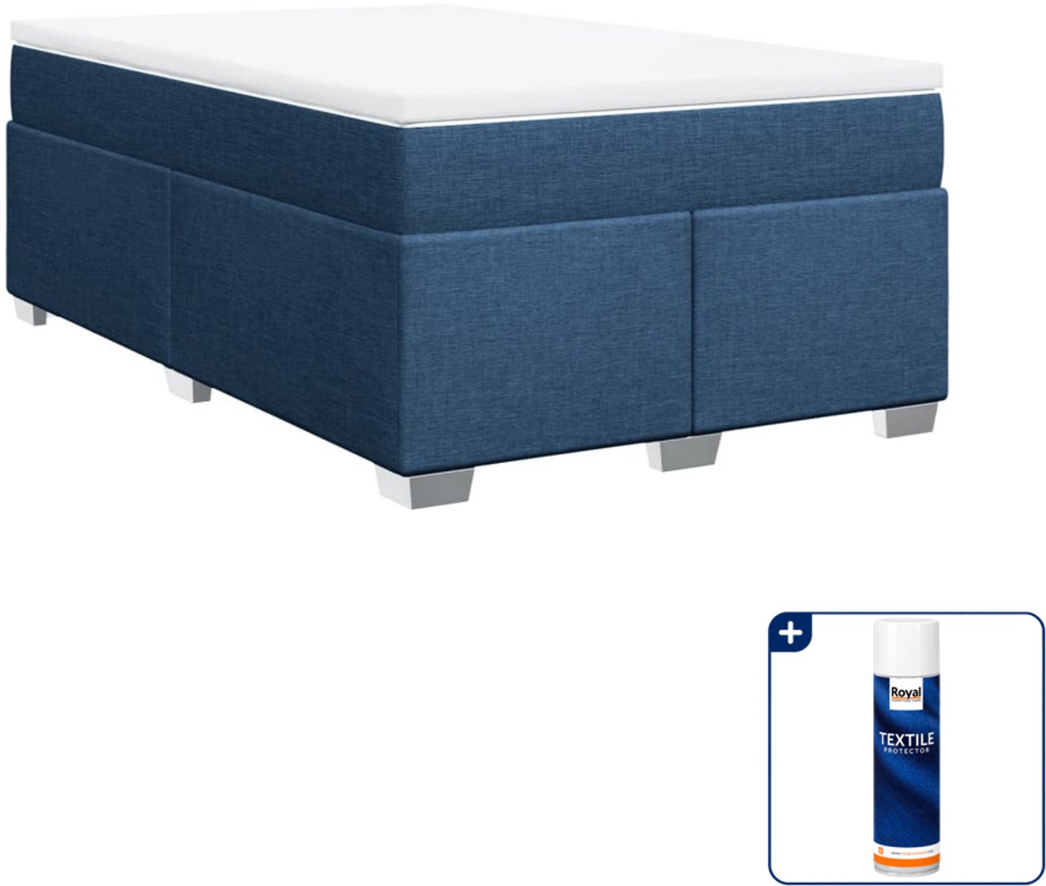 vidaXL boxspring met matras - 120 x 190 cm - blauw - Inclusief textielbeschermer 500 ml