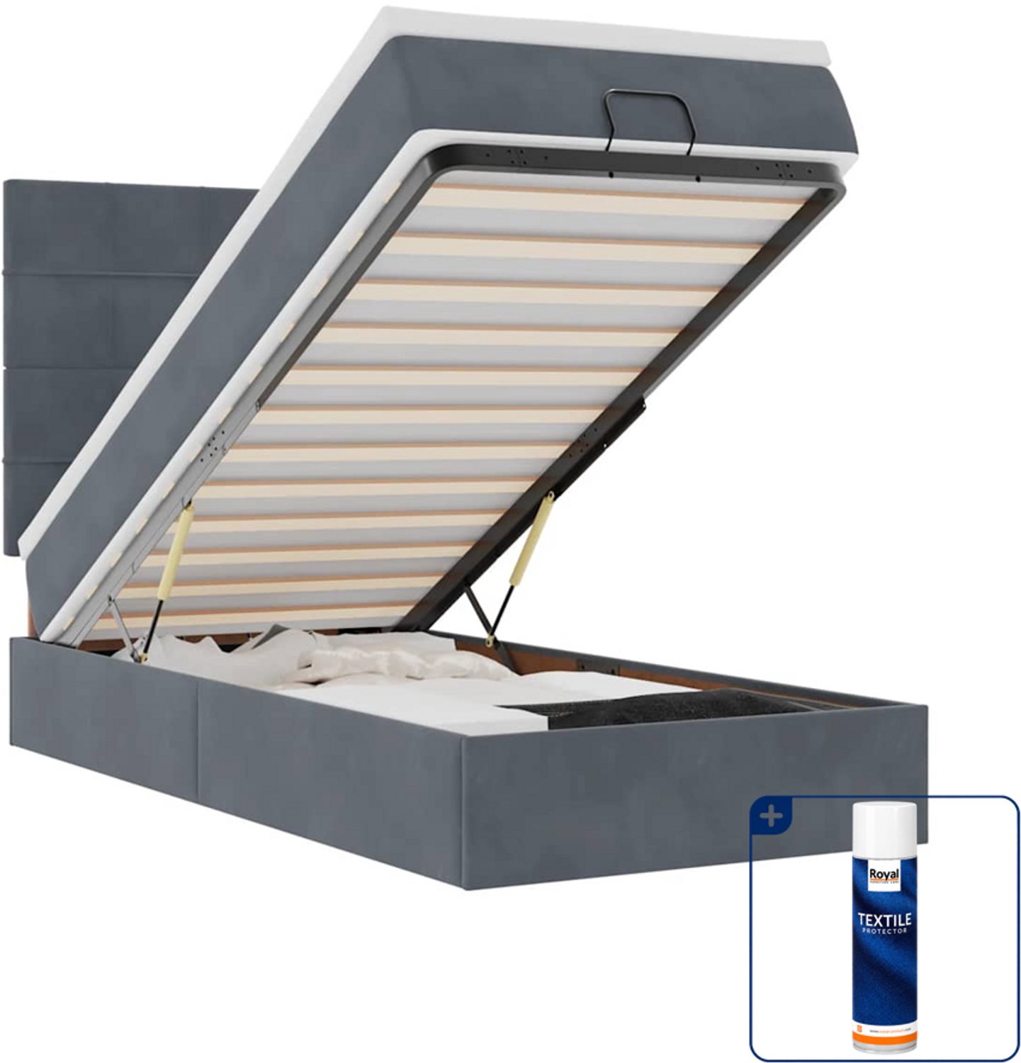 vidaXL ottoman bed met matrassen - 90 x 200 cm - fluweel - donkergrijs - Inclusief textielbeschermer 500 ml Zwart