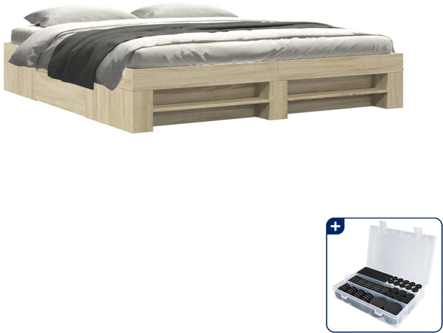 vidaXL bedframe Kingsize - 180 x 200 cm - sonoma eiken - Inclusief antikrasvilt 177-delig Bruin