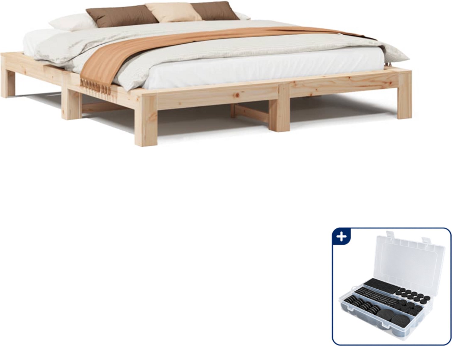 vidaXL Bedframe - 200 x 200 cm - massief grenenhout - Inclusief antikrasvilt 177-delig Wit