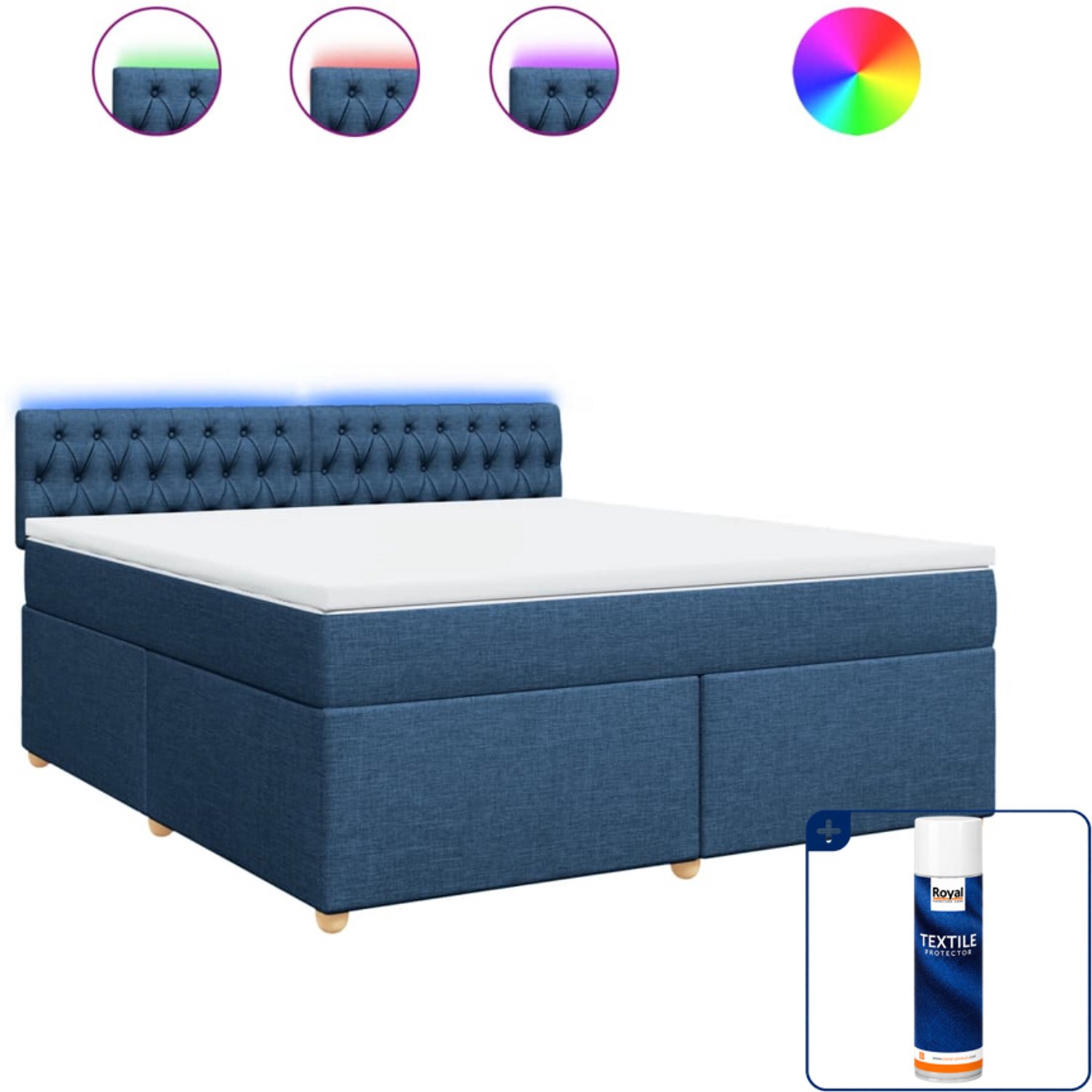 vidaXL boxspring Kingsize - 180 x 200 cm - stof - blauw - Inclusief textielbeschermer 500 ml