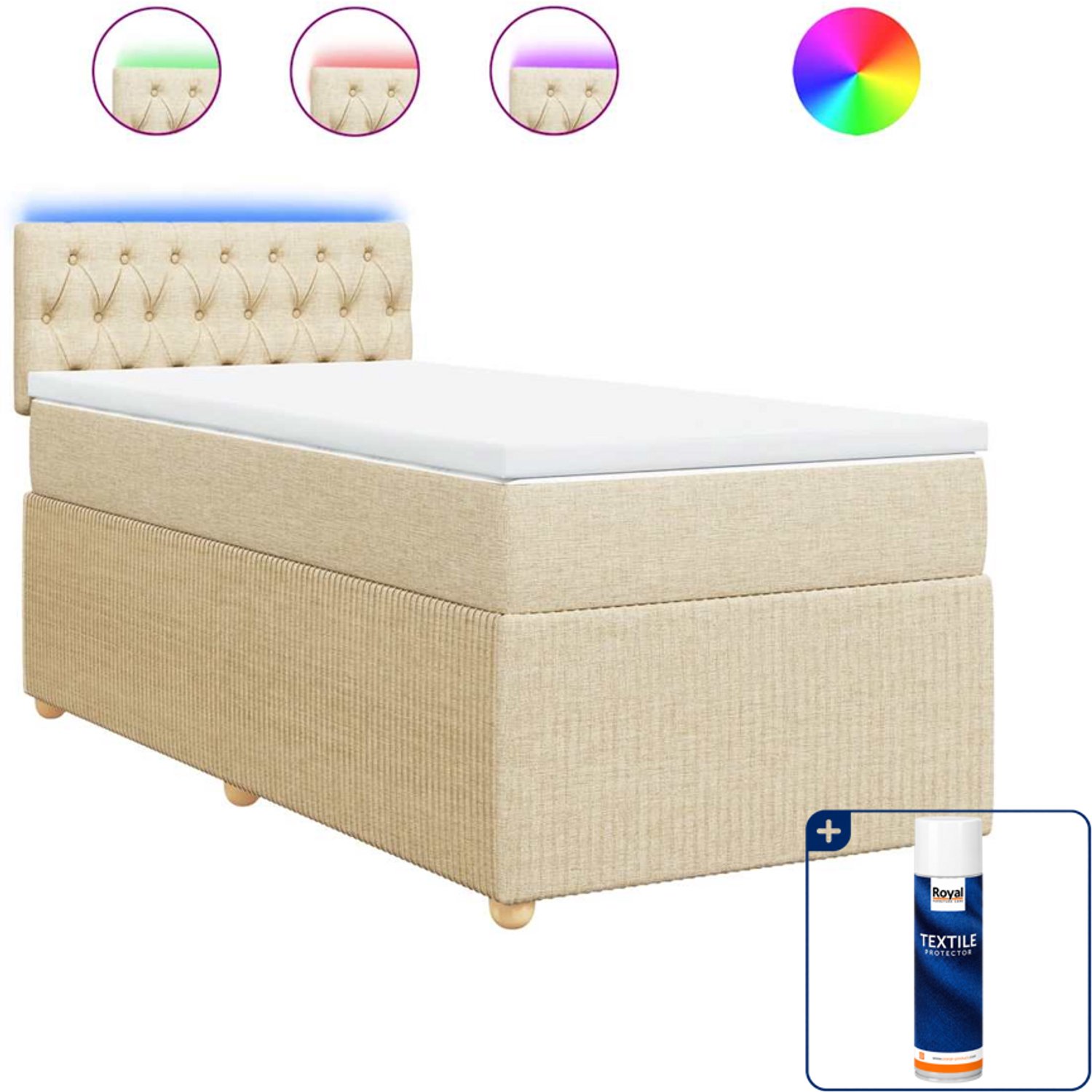 vidaXL boxspring met matras en led - 100 x 200 cm - crème - Inclusief textielbeschermer 500 ml