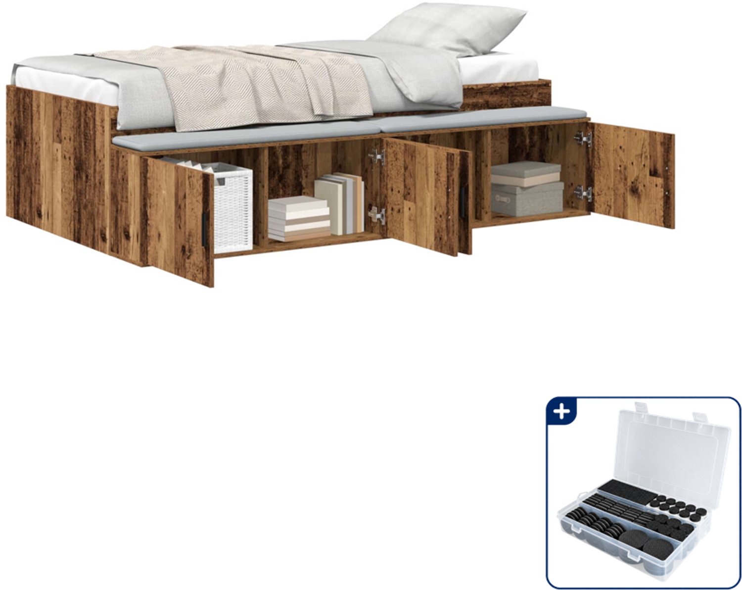 vidaXL bedframe - 90 x 200 cm - bewerkt hout - oud hout - Inclusief antikrasvilt 177-delig Bruin