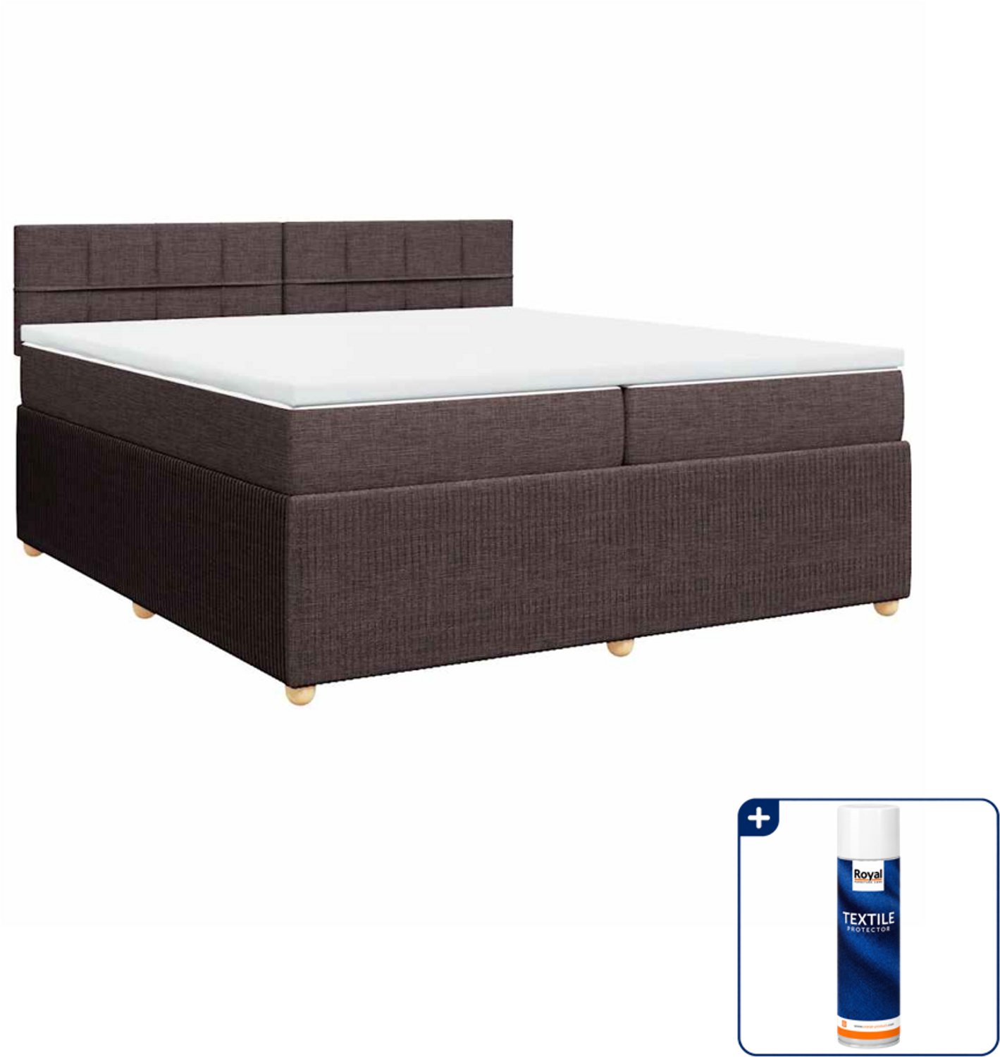 vidaXL Boxspring - Super kingsize - 200 x 200 cm - donkerbruin - Inclusief textielbeschermer 500 ml