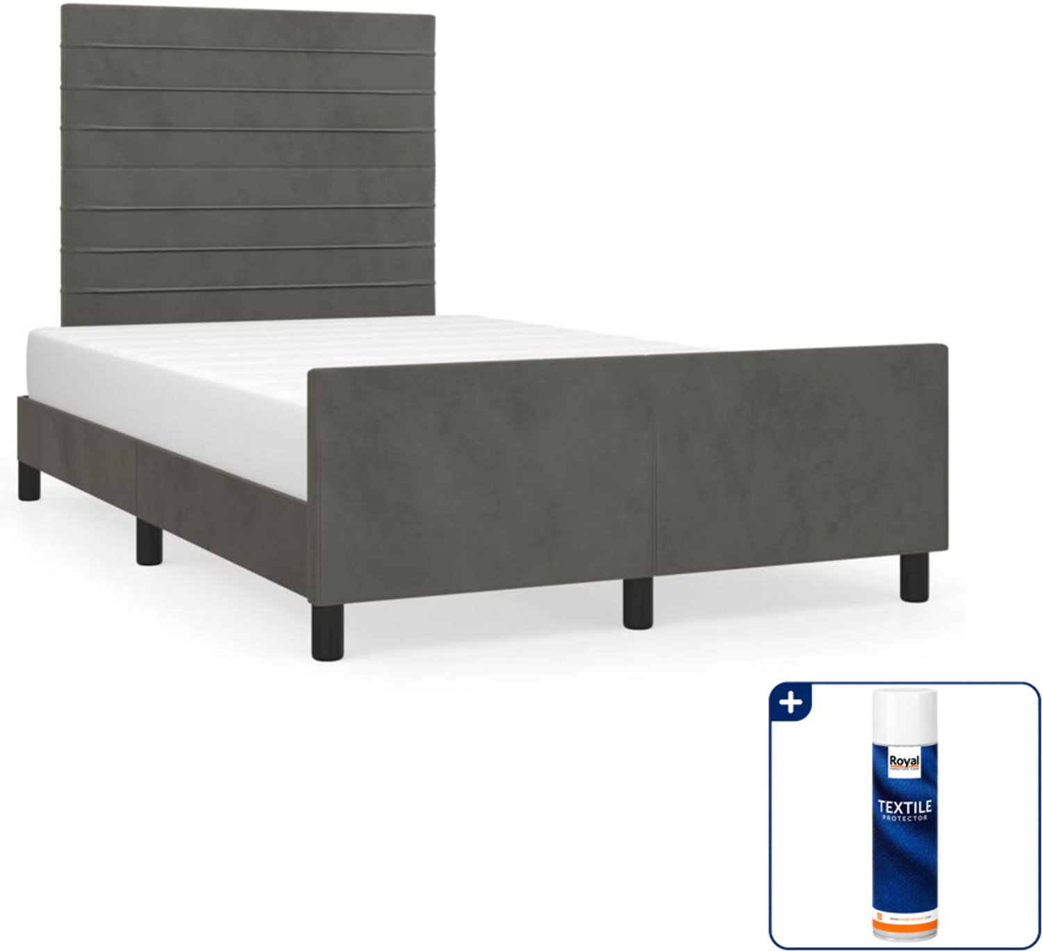 vidaXL Bedframe - 120 x 190 cm - fluweel - donkergrijs - Inclusief textielbeschermer 500 ml Bruin