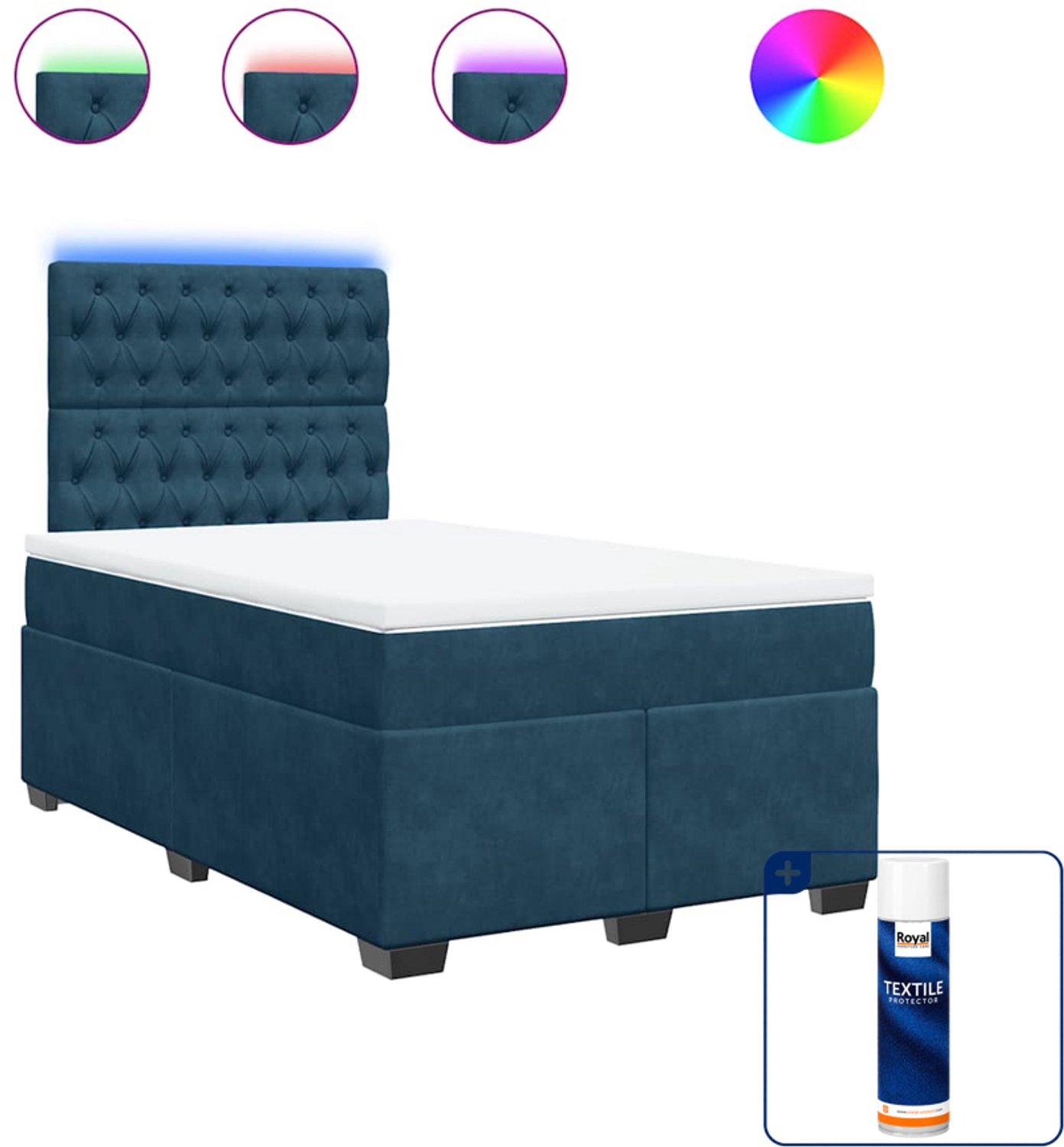 vidaXL boxspring met matras - 120 x 200 cm - fluweel - blauw - Inclusief textielbeschermer 500 ml