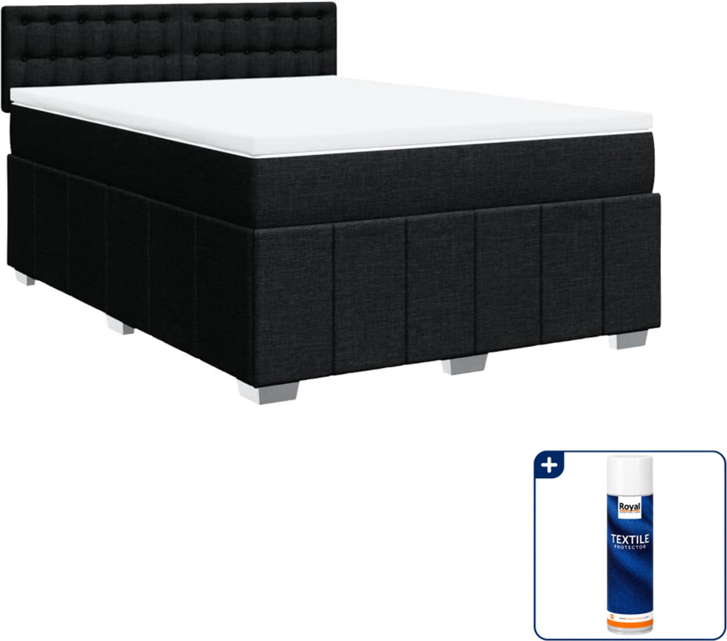 vidaXL Boxspring 140 x 190 cm - stof - zwart - Inclusief textielbeschermer 500 ml