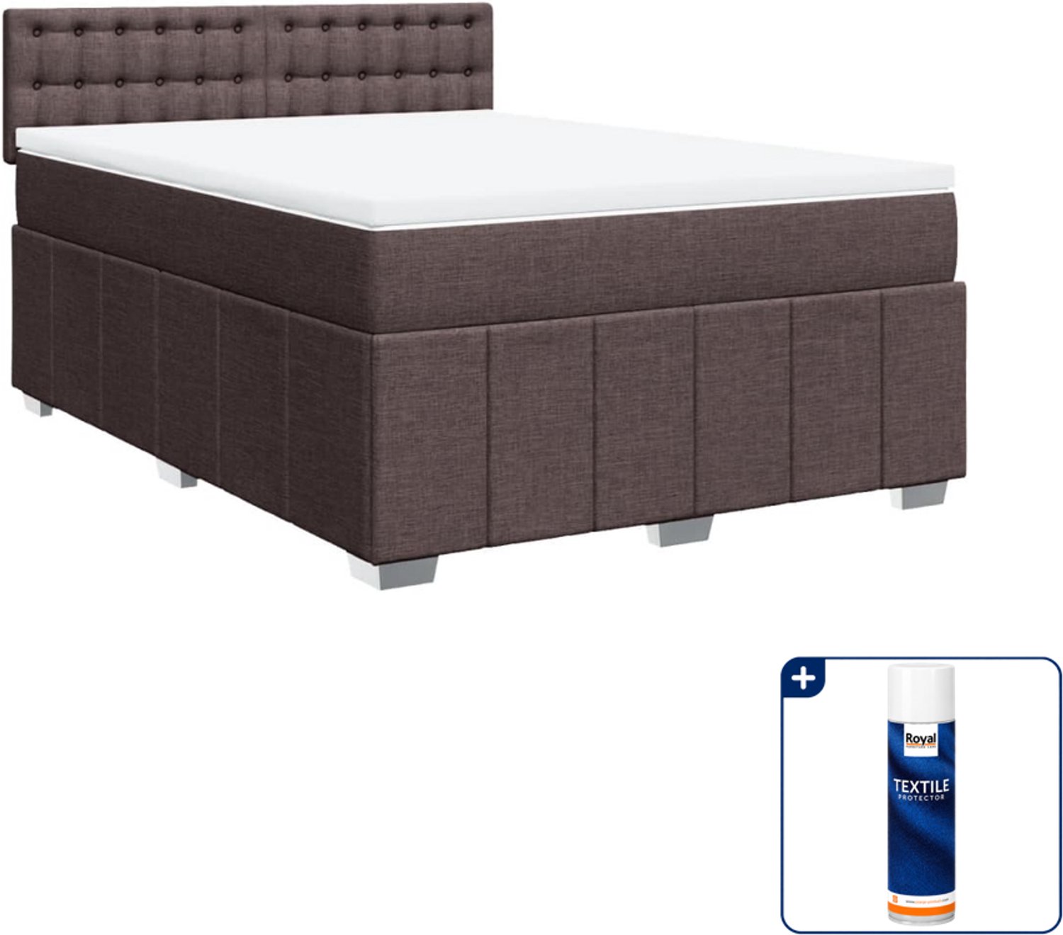 vidaXL Boxspring Queensize - 160 x 200 cm - donkerbruin - Inclusief textielbeschermer 500 ml