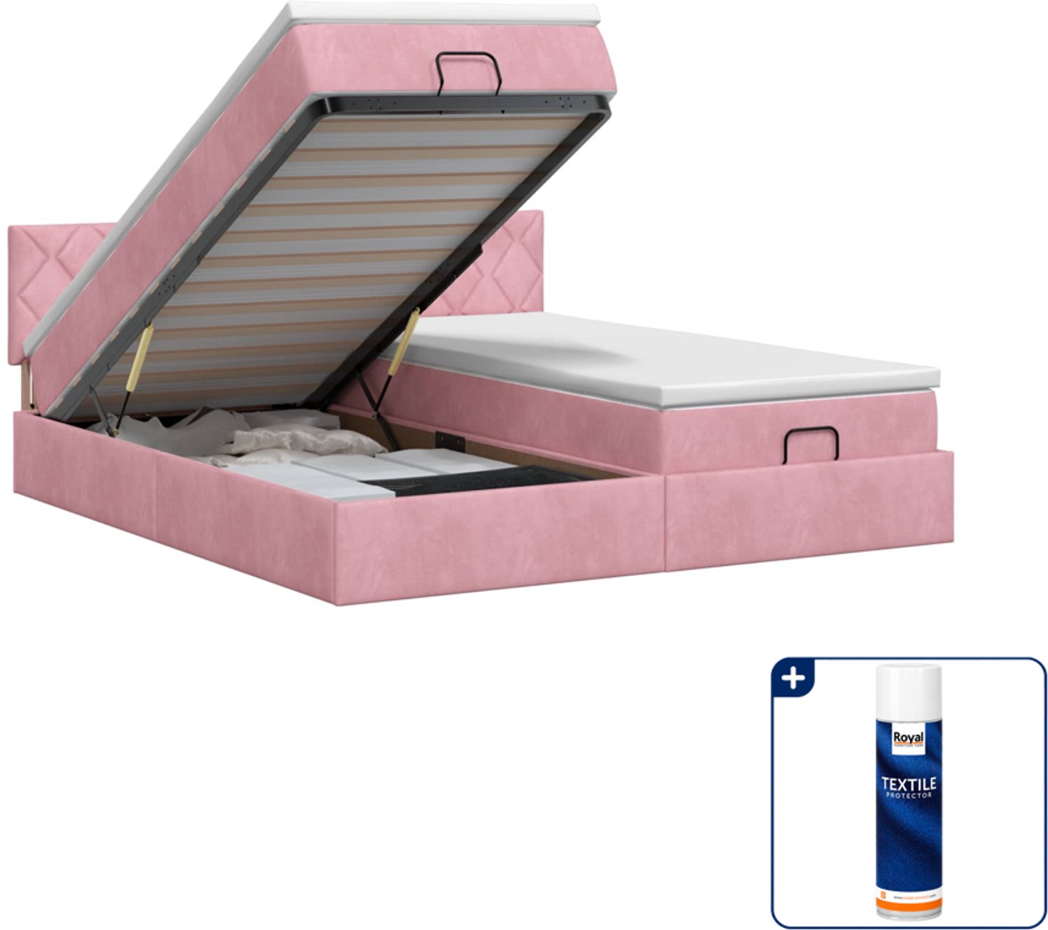 vidaXL queensize ottoman bed met matras - 160 x 200 cm - roze - Inclusief textielbeschermer 500 ml