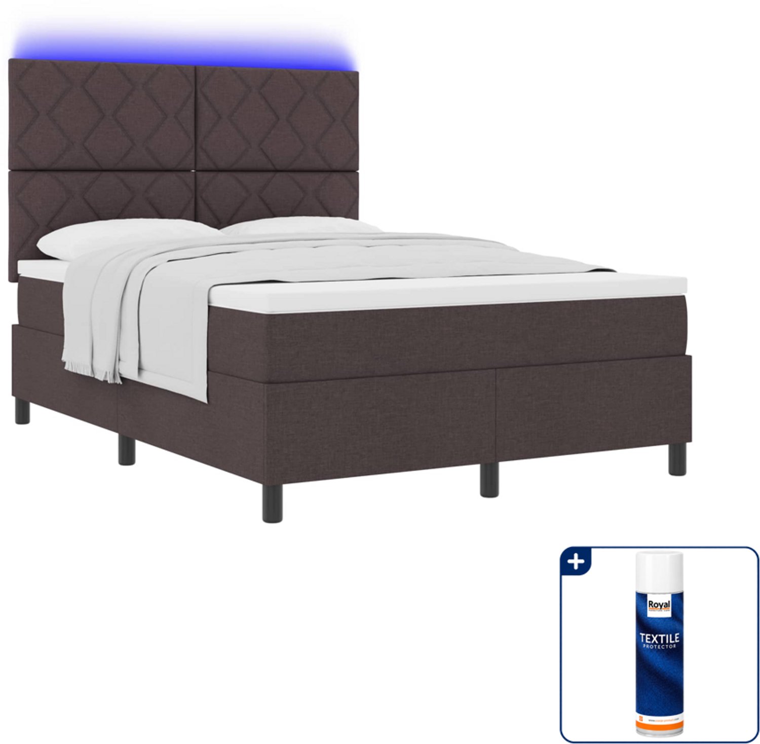 vidaXL Boxspring Queensize - 160 x 200 cm - donkerbruin - Inclusief textielbeschermer 500 ml