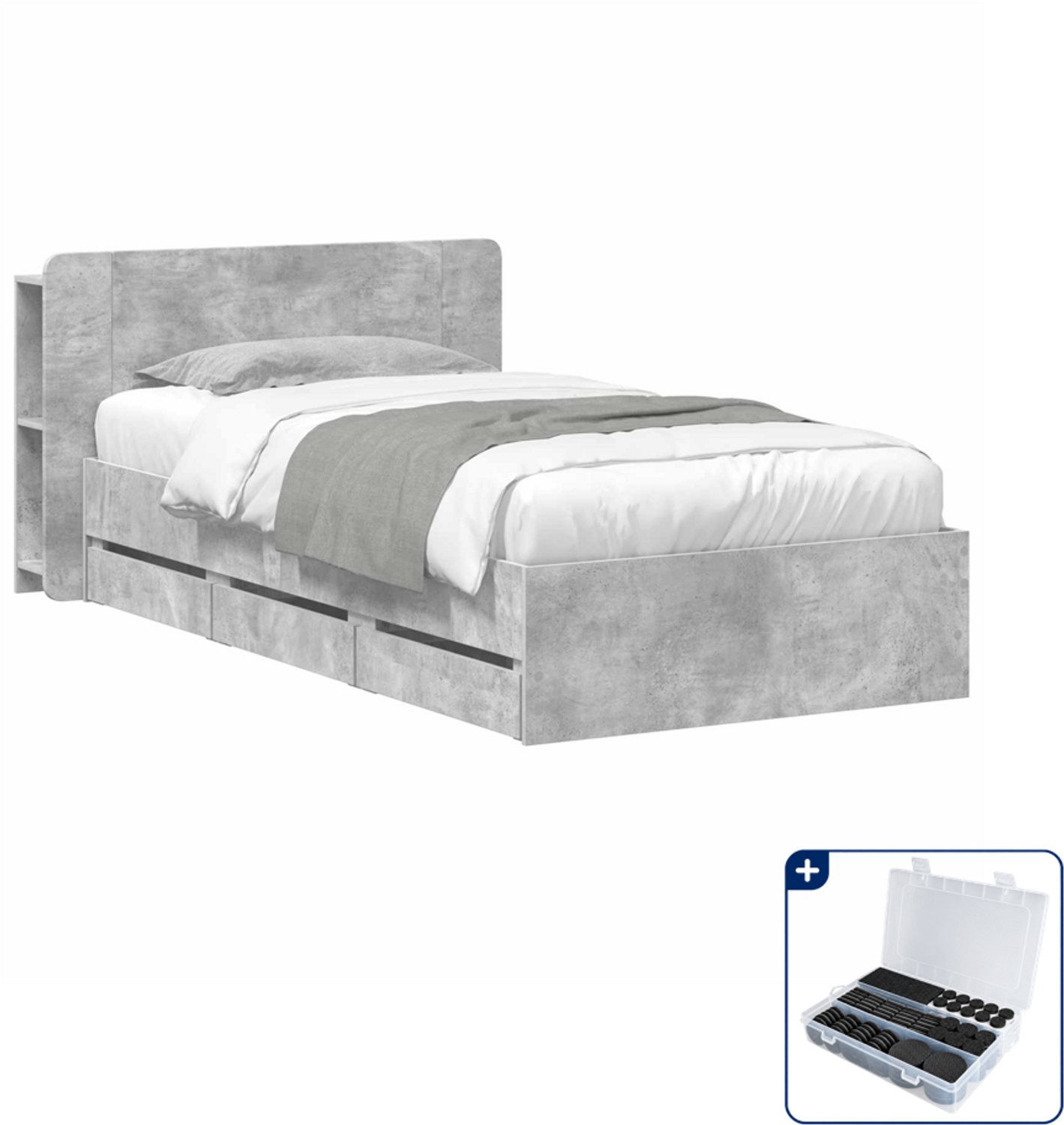 vidaXL bedframe met opbergruimte - 90 x 190 cm - betongrijs - Inclusief antikrasvilt 177-delig