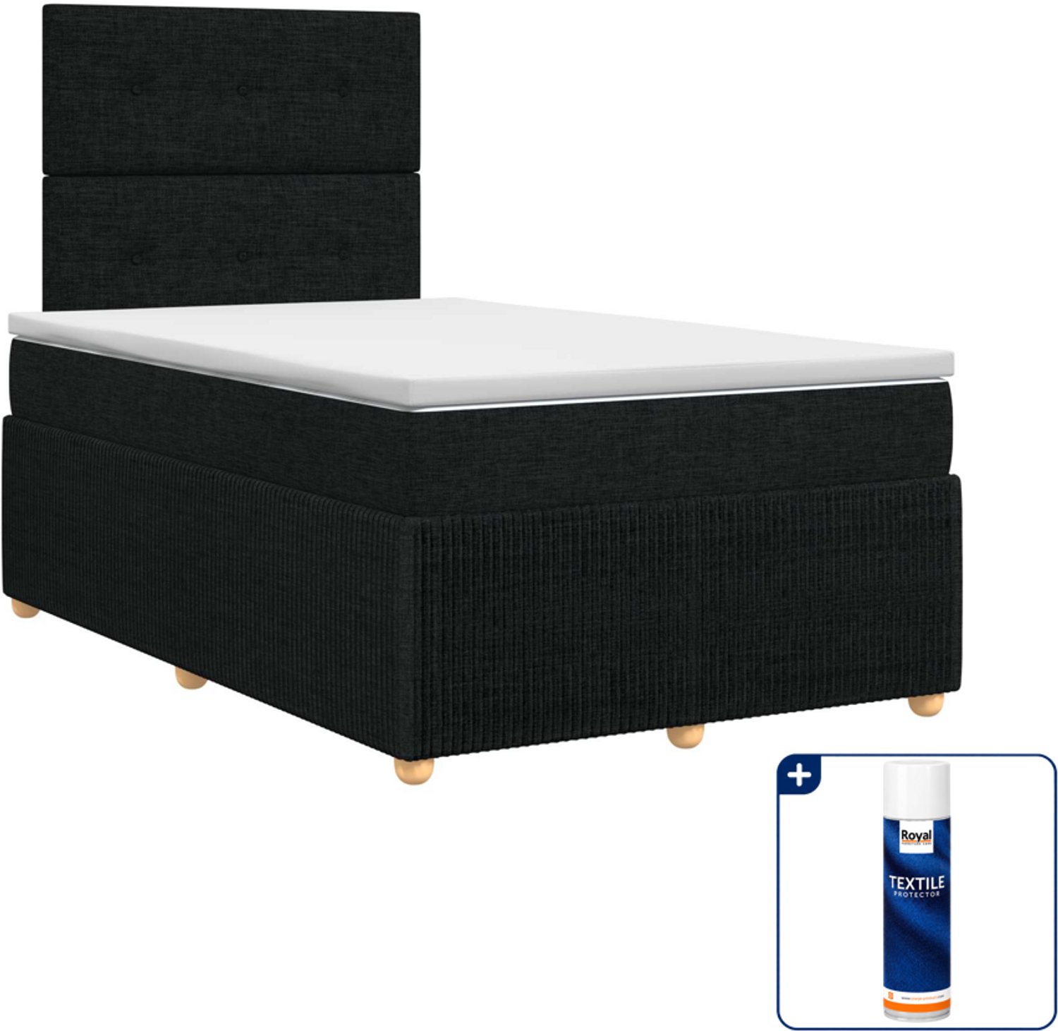 vidaXL boxspringbed - 120 x 200 cm - zwart - Inclusief textielbeschermer 500 ml