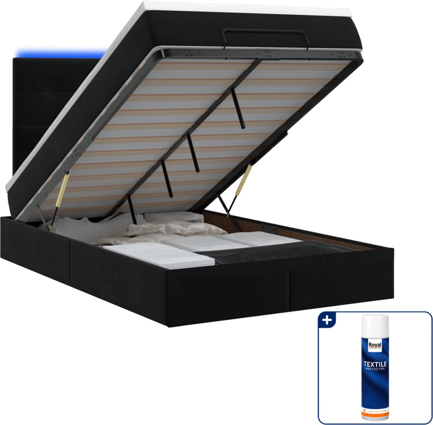 vidaXL ottoman bed - 120 x 200 cm - zwart - fluweel - Inclusief textielbeschermer 500 ml