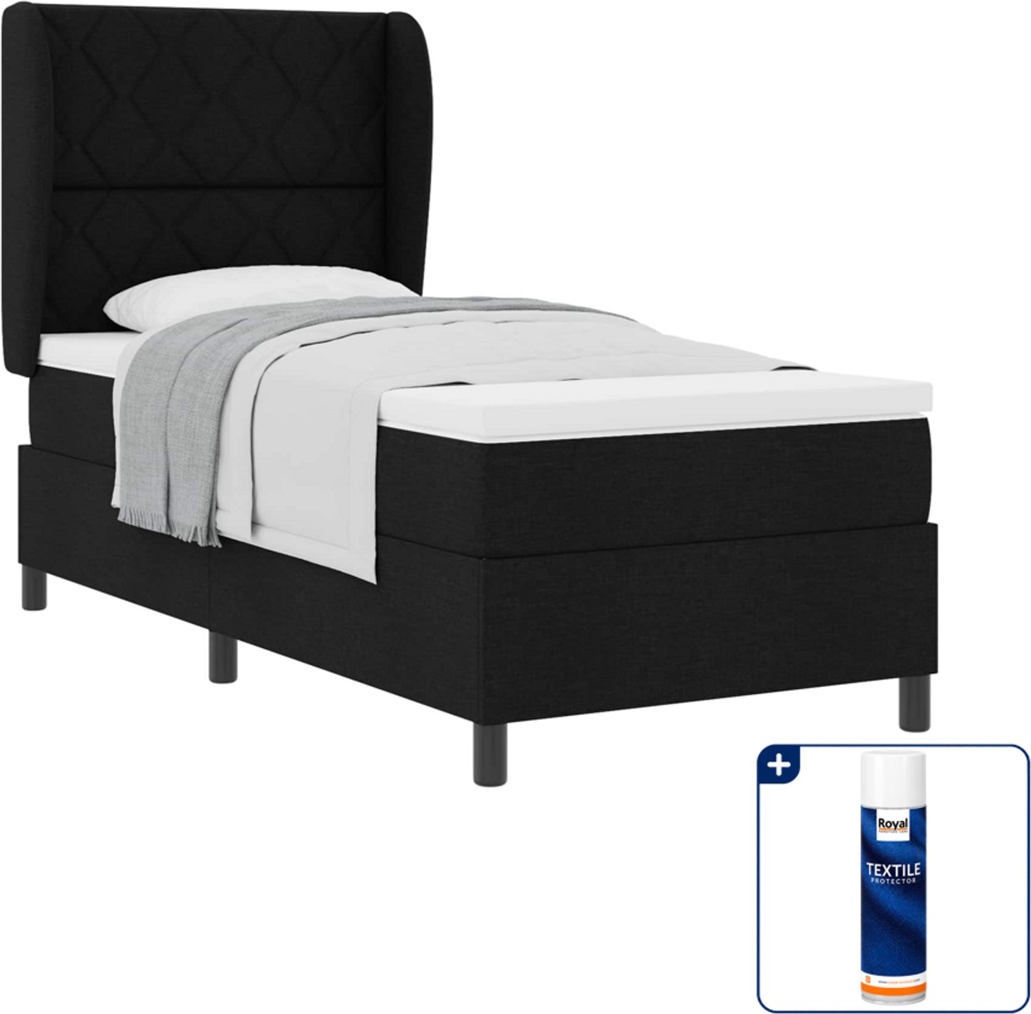 vidaXL boxspring met matras - 100 x 200 cm - zwart - Inclusief textielbeschermer 500 ml