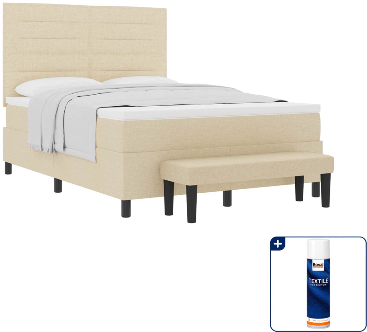 vidaXL boxspringbed - Queensize - 160 x 200 cm - crème - Inclusief textielbeschermer 500 ml