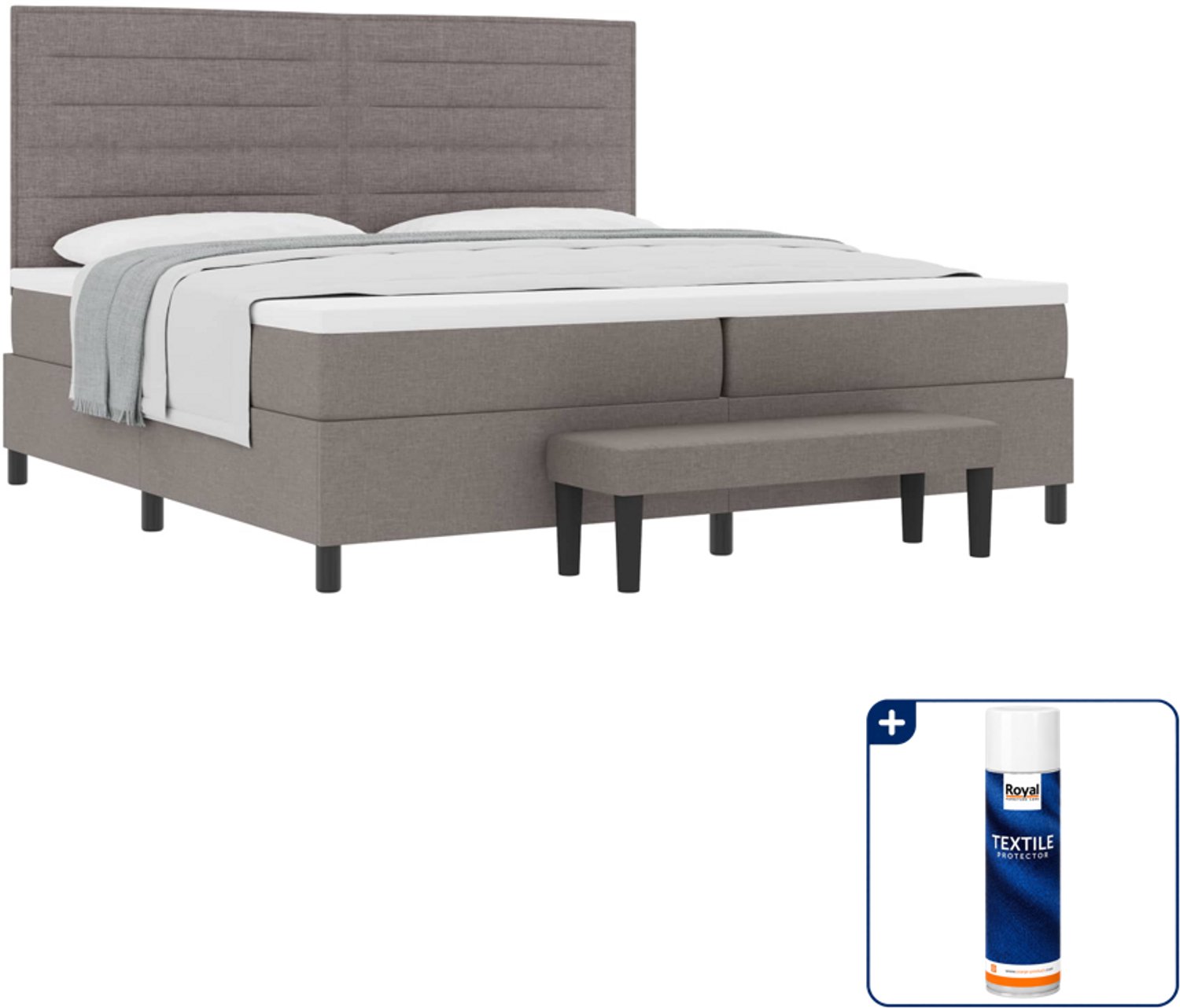vidaXL boxspringbed - 200 x 200 cm - taupe - Inclusief textielbeschermer 500 ml