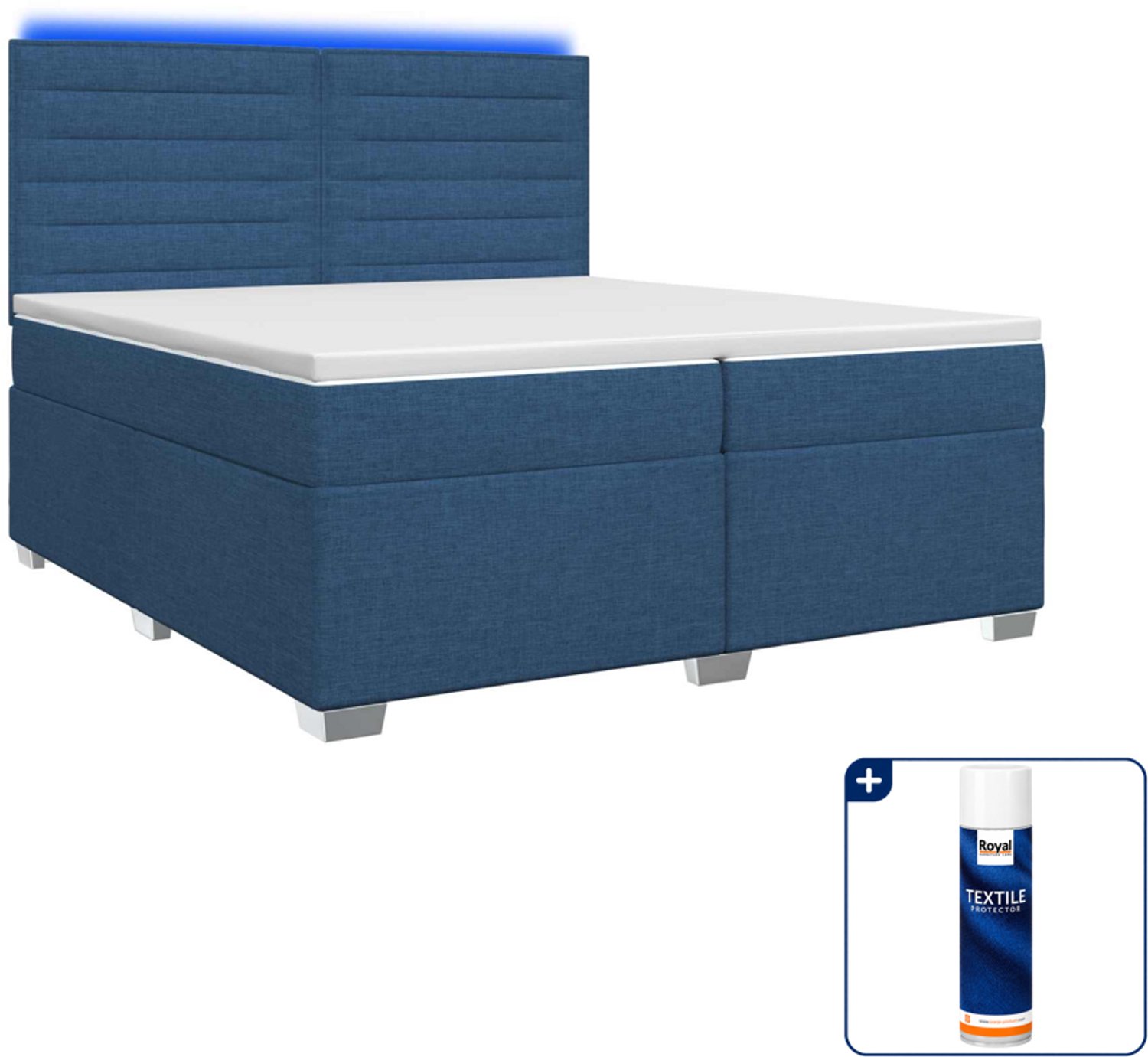vidaXL Boxspringbed - 200 x 200 cm - blauw - Inclusief textielbeschermer 500 ml