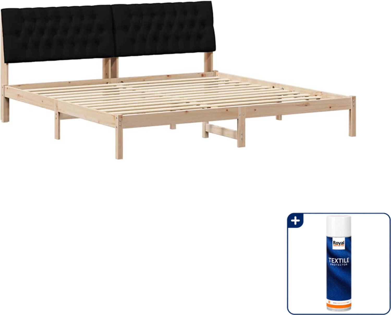 vidaXL bedframe met gestoffeerd hoofdbord - 200 x 200 cm - bruin - Inclusief textielbeschermer 500 ml