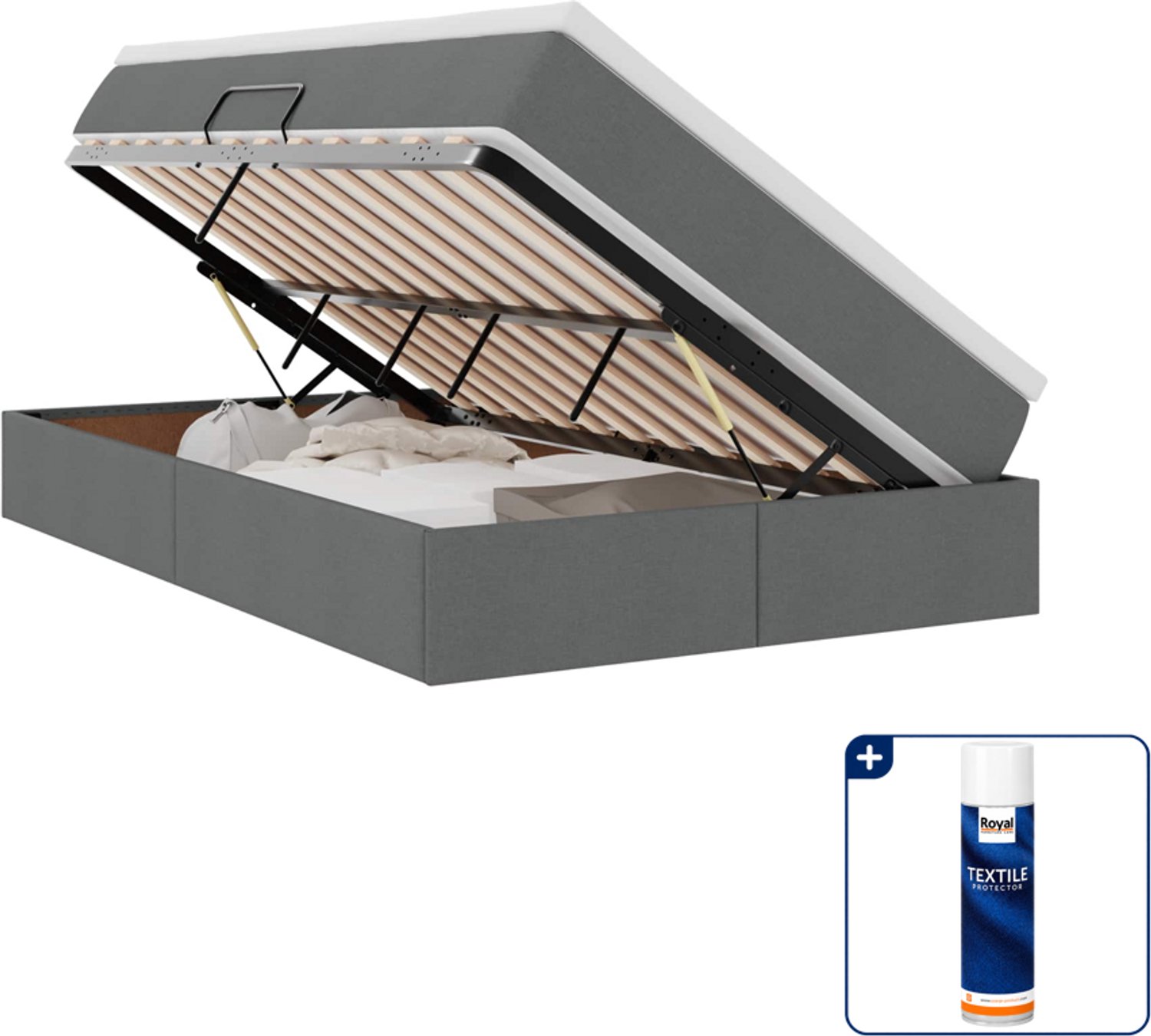 vidaXL opbergbed met matras - 120 x 200 cm - polyester - donkergrijs - Inclusief textielbeschermer 500 ml Blauw