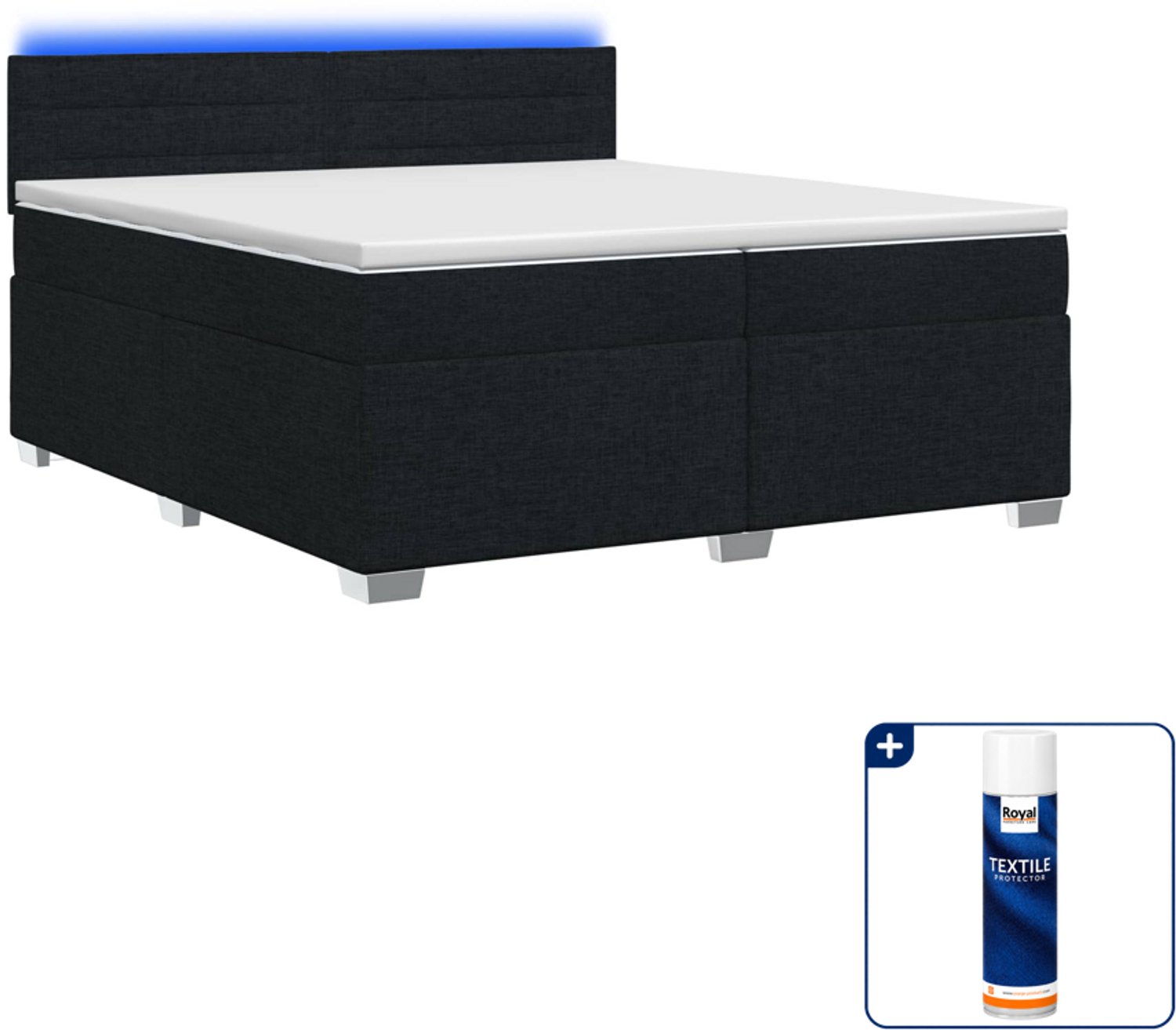 vidaXL Boxspring met matras en LED - 200 x 200 cm - zwart - Inclusief textielbeschermer 500 ml