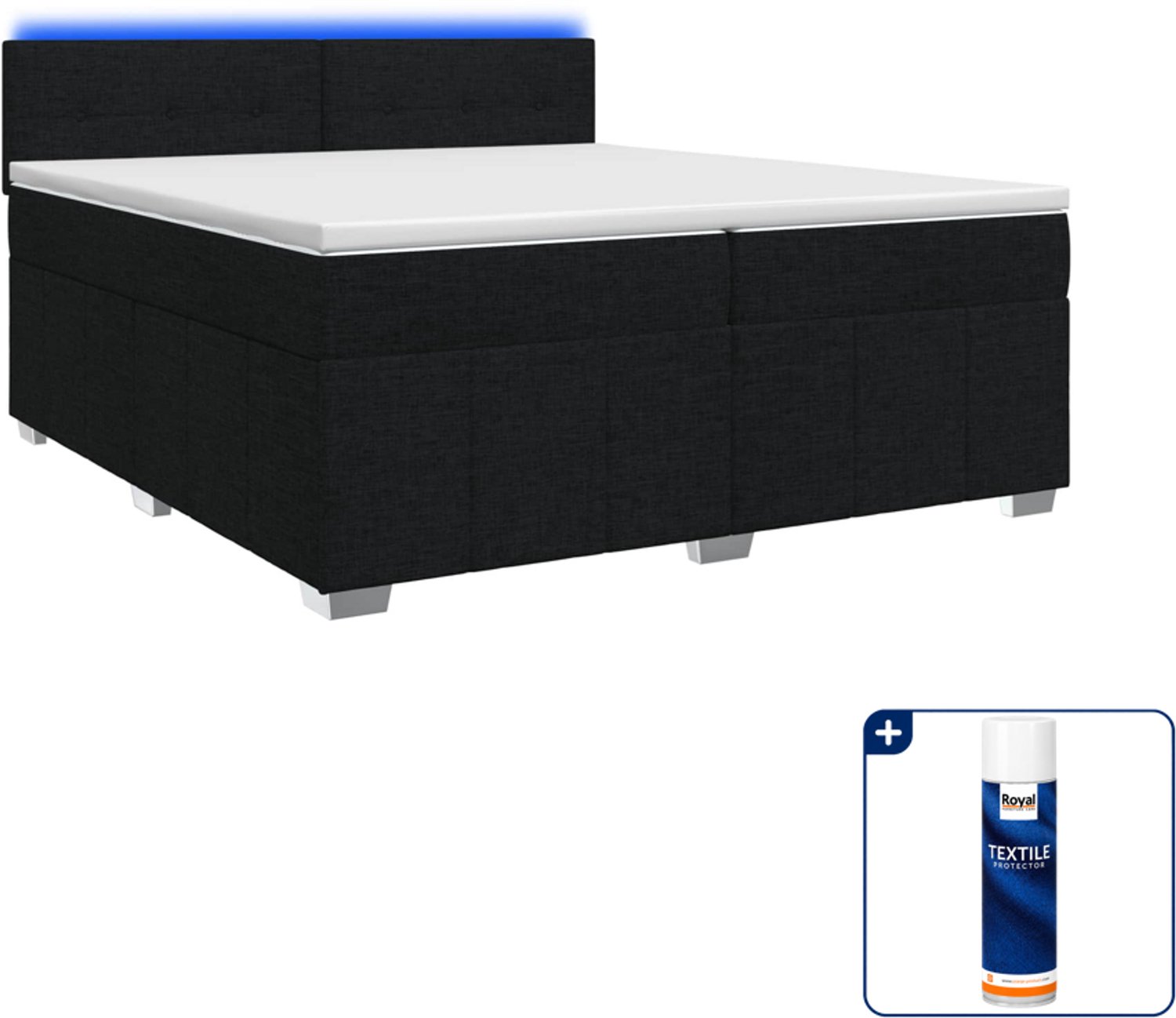 vidaXL boxspringbed - Super kingsize - 200 x 200 cm - zwart - Inclusief textielbeschermer 500 ml