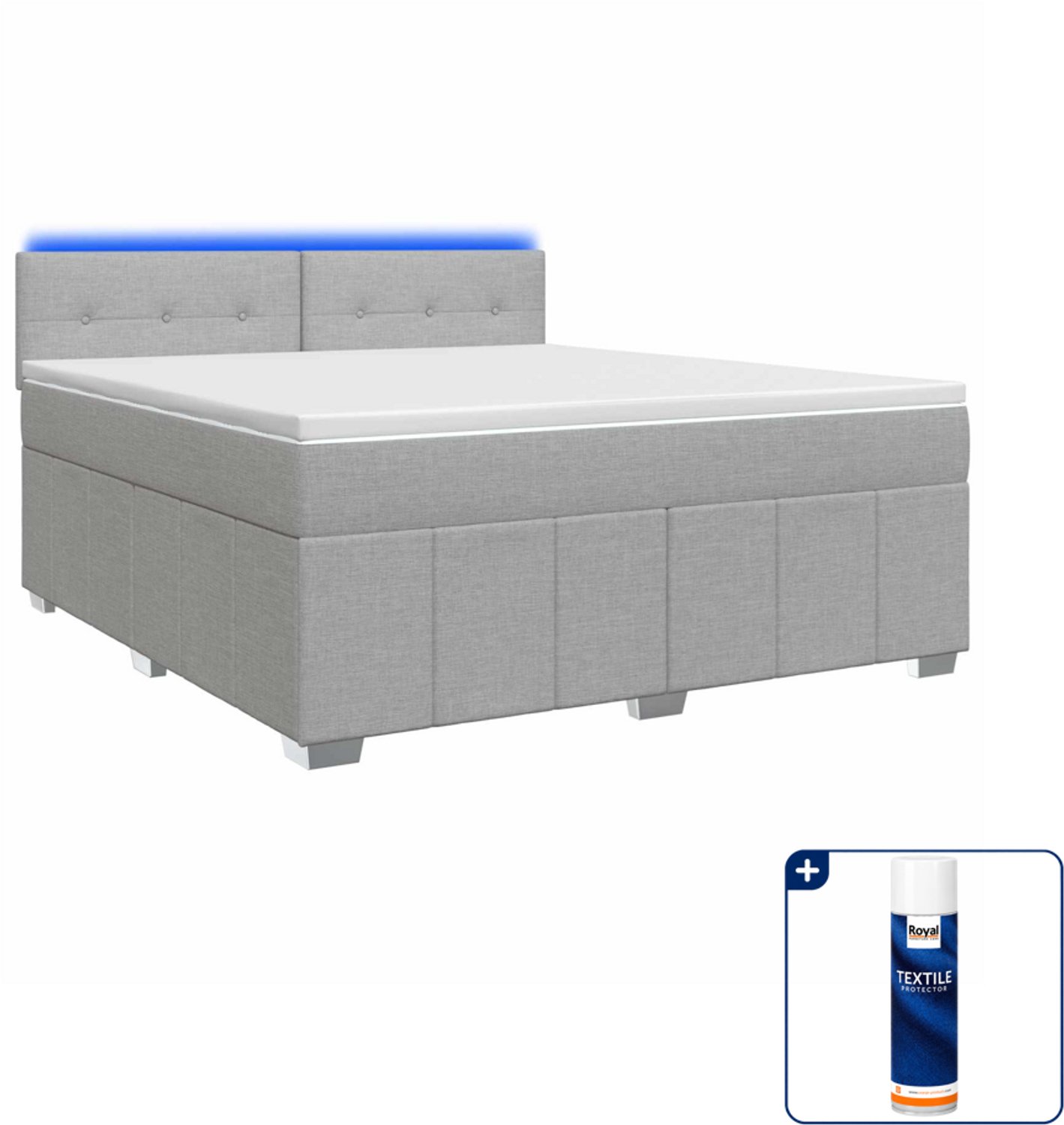 vidaXL boxspringbed met matras - 140 x 190 cm - lichtgrijs - Inclusief textielbeschermer 500 ml