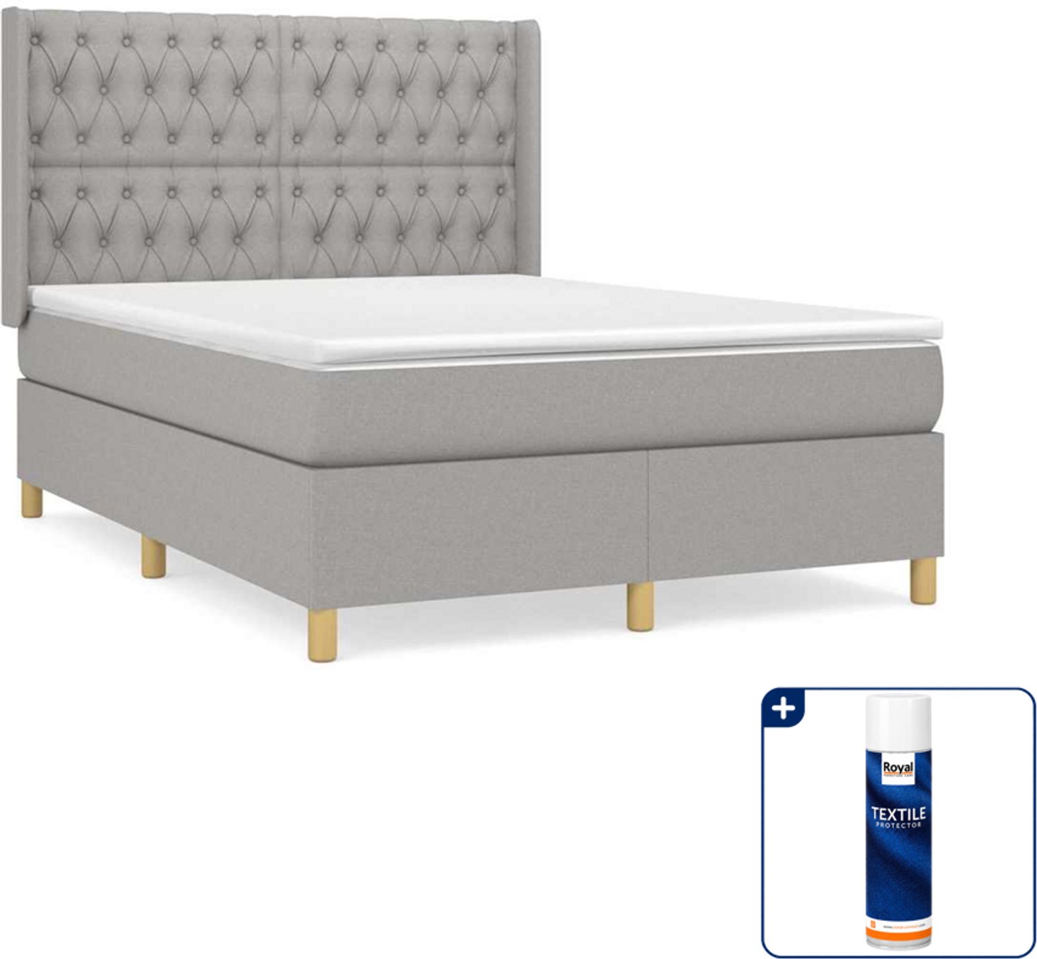 vidaXL boxspring met matras - Small double - 140 x 200 cm - lichtgrijs - Inclusief textielbeschermer 500 ml