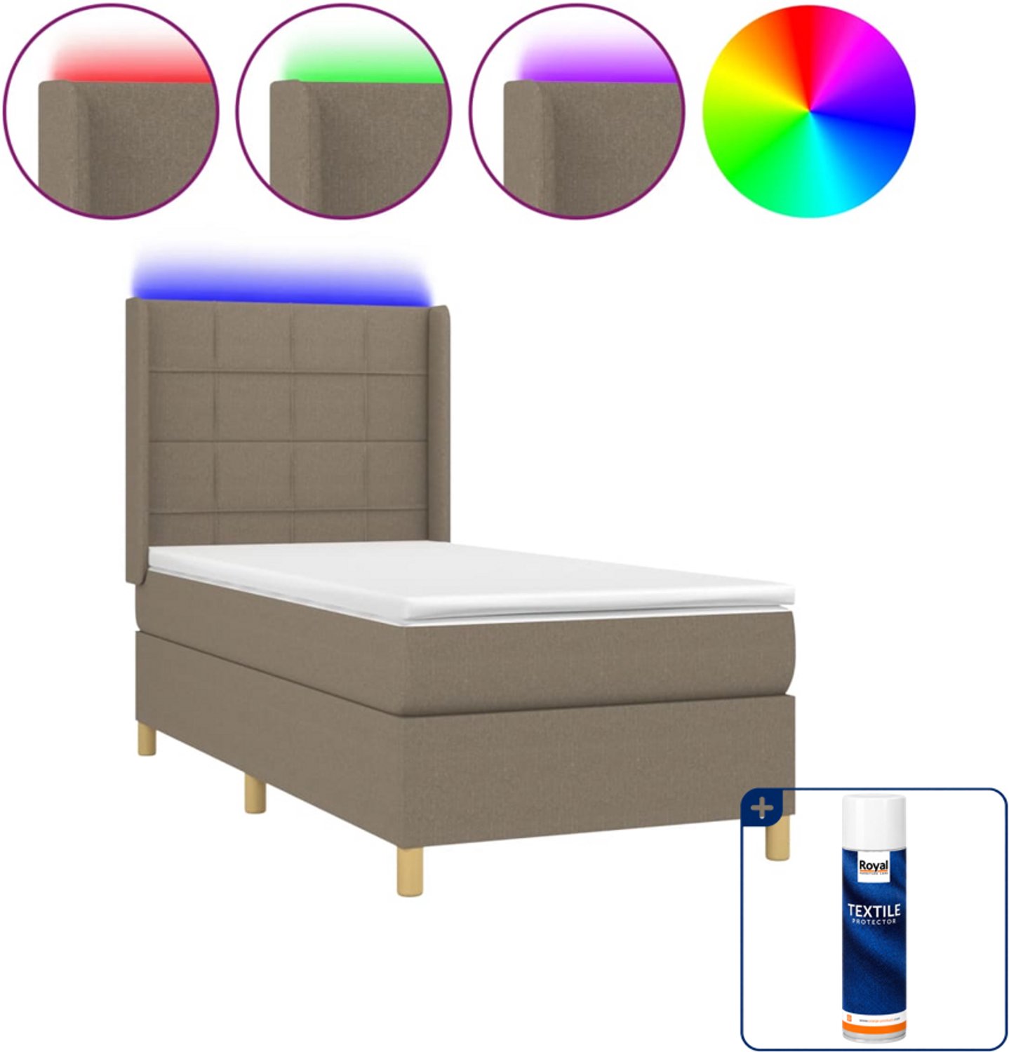 vidaXL boxspring met matras en led - 90 x 200 cm - taupe - Inclusief textielbeschermer 500 ml