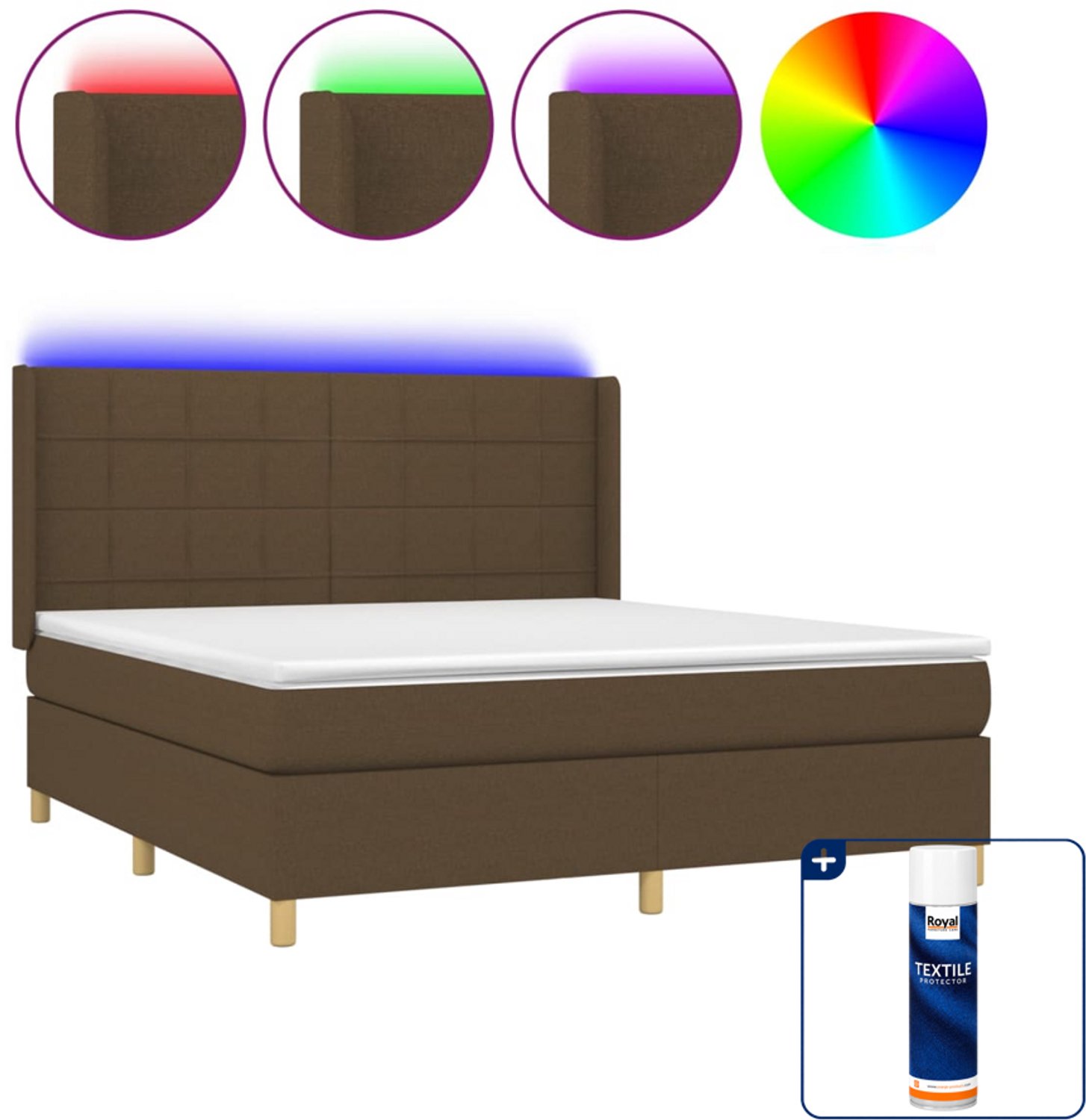 vidaXL Queensize boxspring met matras en LED - 160 x 200 cm - donkerbruin - Inclusief textielbeschermer 500 ml