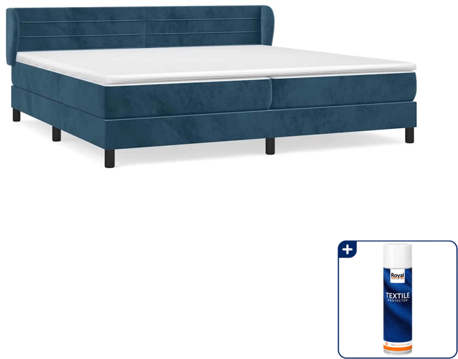 vidaXL boxspring met matras - Super kingsize - 200 x 200 cm - fluweel - Inclusief textielbeschermer 500 ml Blauw