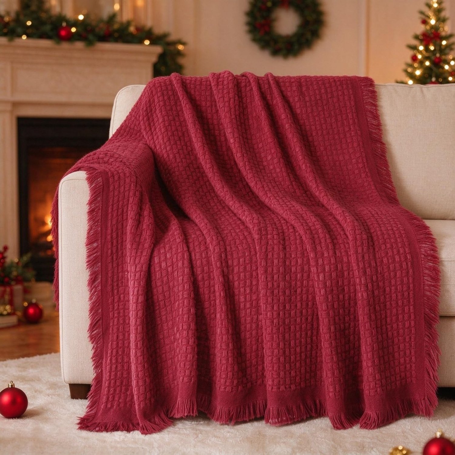Duraxl Gebreide plaid - Acryl - 130 x 150 cm - Rood