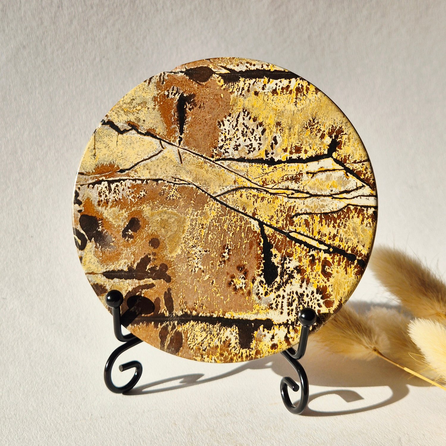 Moonlight Gemstones Picture Jasper Schijf op Metalen Standaard – ca. 10 cm #8 Meerkleurig