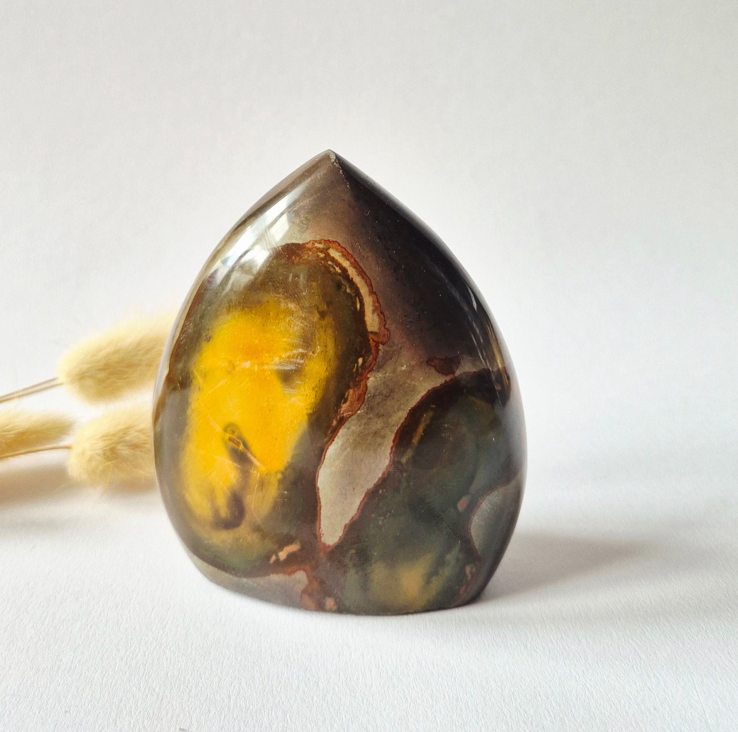 Moonlight Gemstones Ocean Jasper Polychroom Edelsteen Flame 371g – Rood Oranje Uniek Patroon Meerkleurig