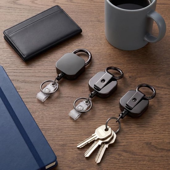 Retractable Badge Reel met 60cm Stalen Kabel voor Sleutels en ID Kaarten - 3 Stuks, Handig en Duurzaam — afbeelding 2