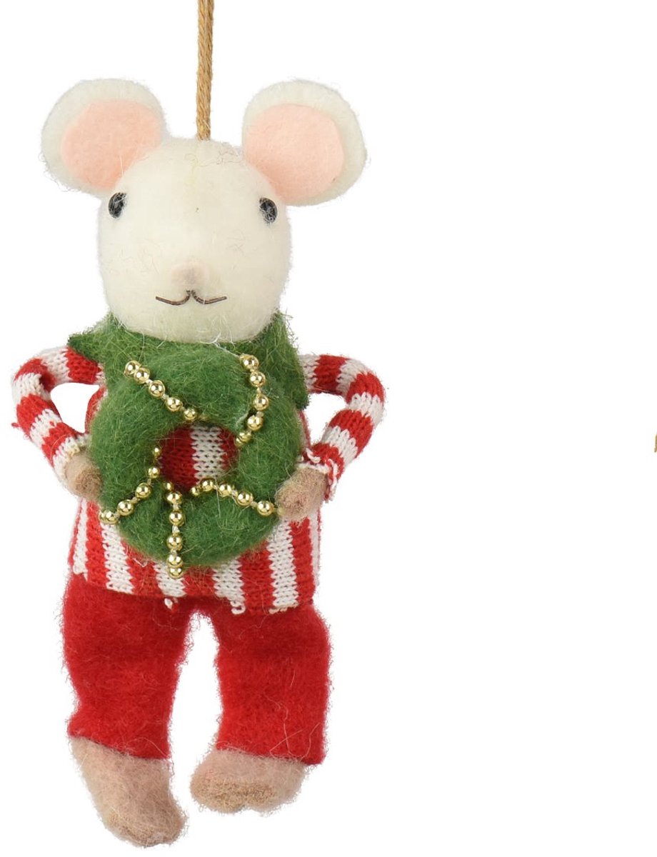 Kaemingk kersthanger muis met krans wol 11 cm