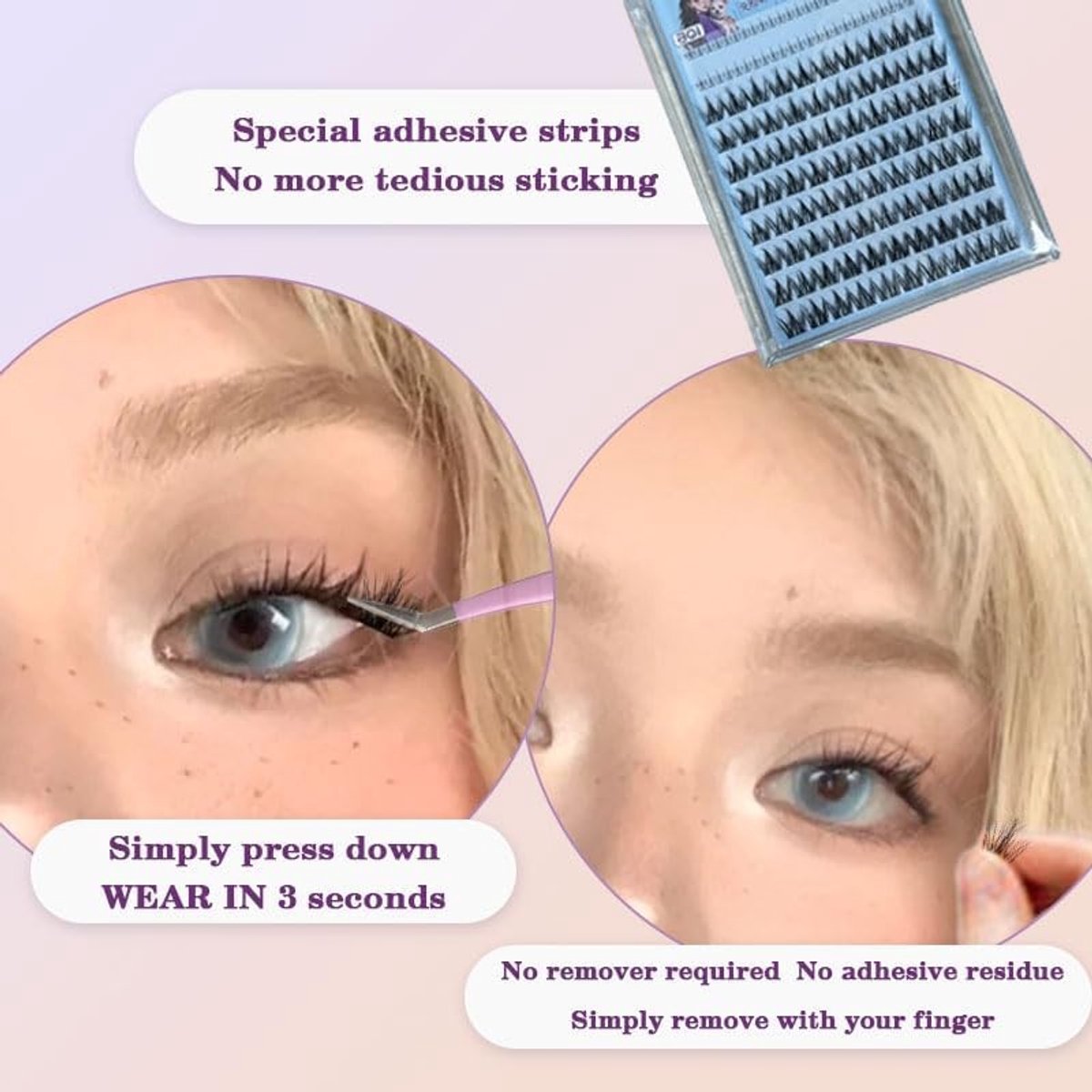 104-delige zelfklevende wimperclusters, individuele valse wimpers voor een volumineuze look, perfect voor anime en dagelijkse make-up, 11-12 mm