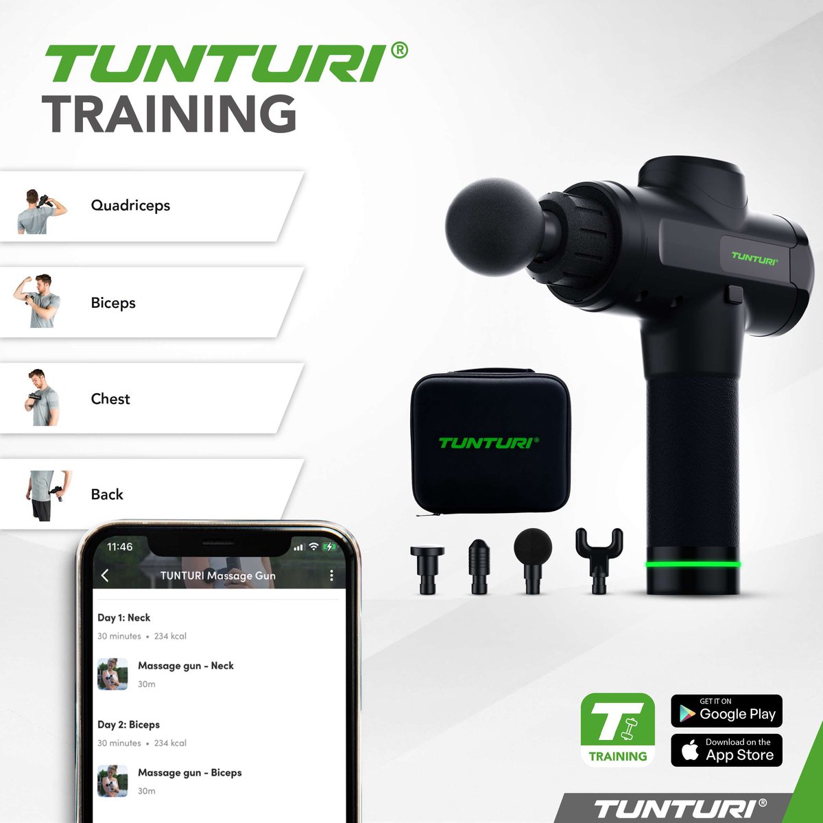Tunturi MG50 Massage Gun - Incl. Opzetstukken en koffer - afbeelding 2