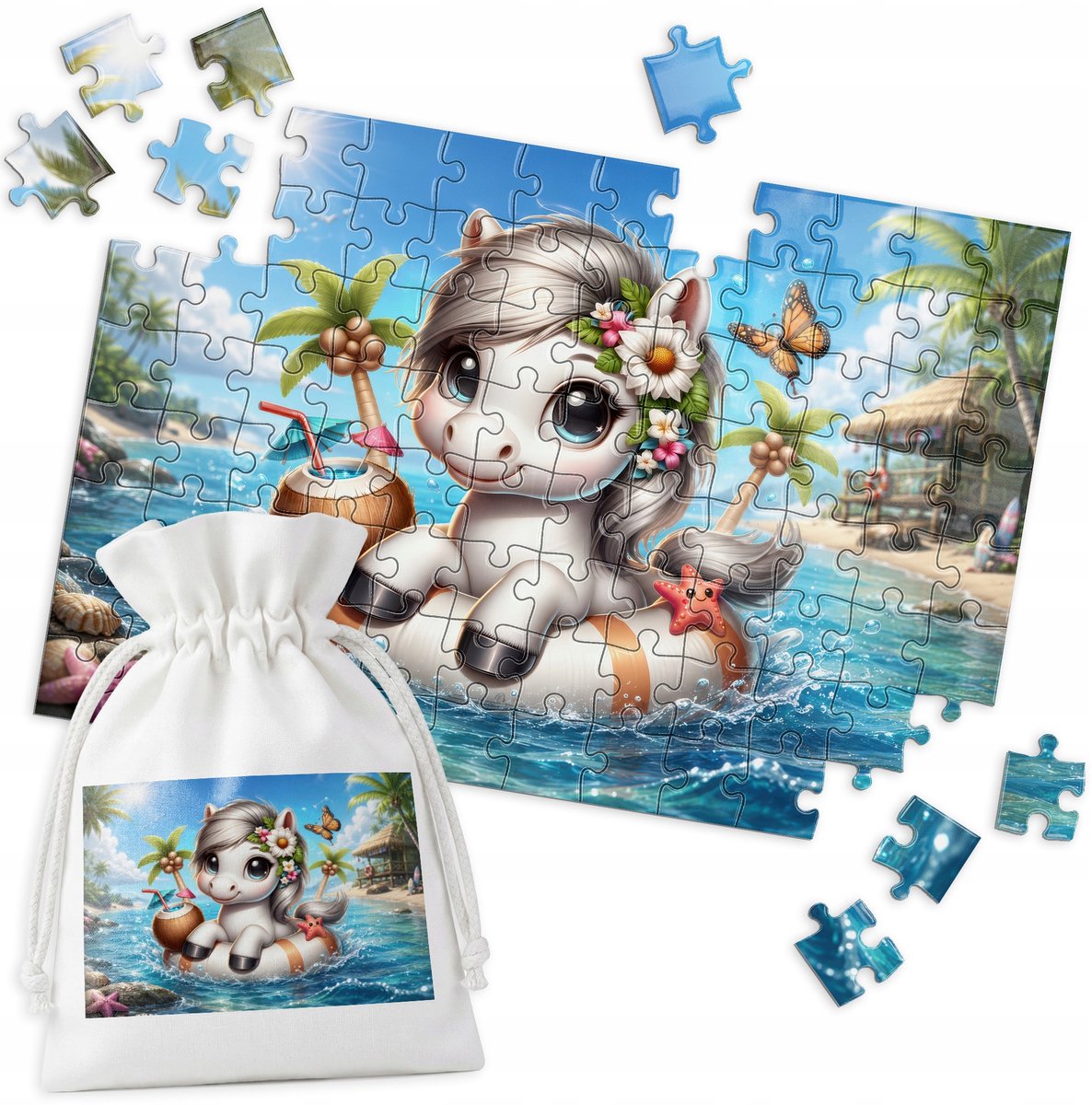 Merkloos Puzzel 96 Stukjes - Schattig Paardje in Oceaan