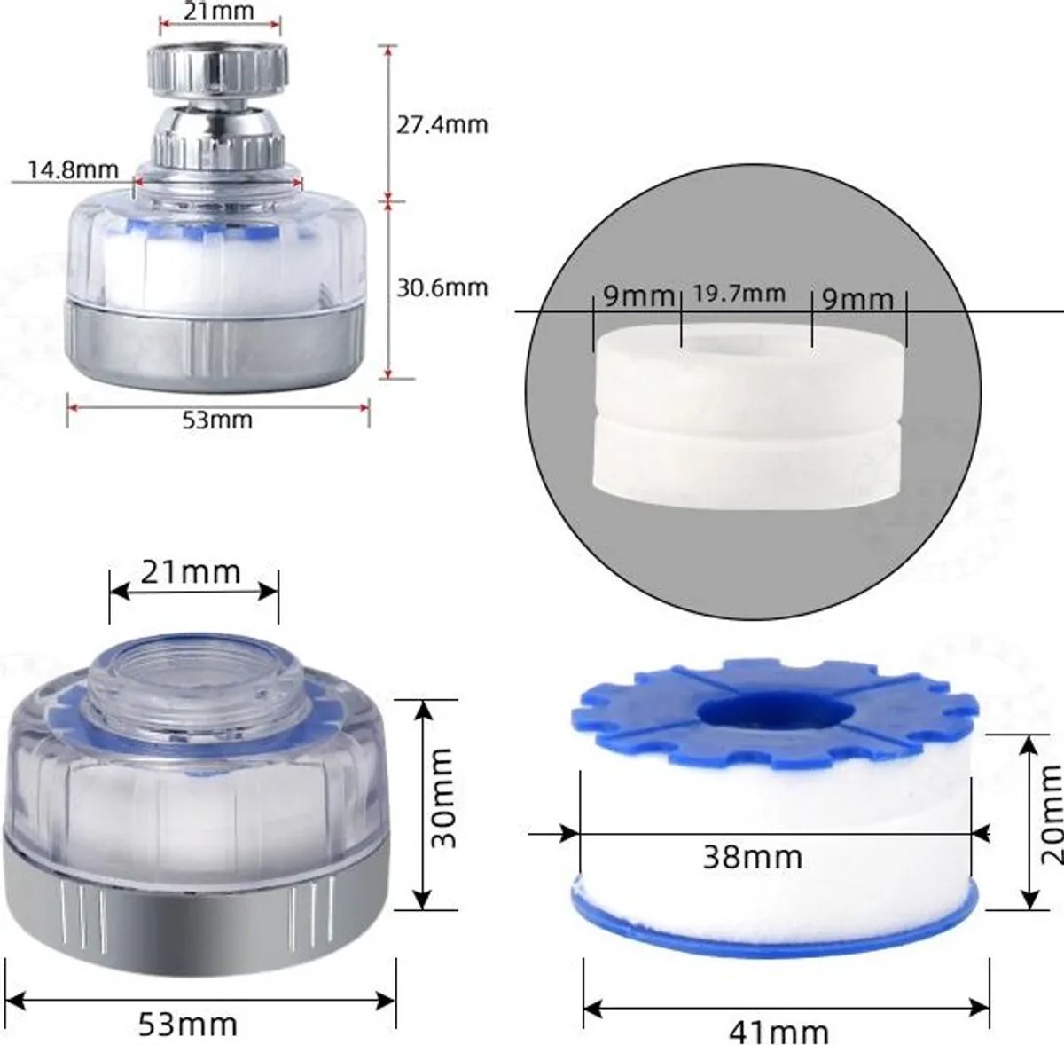 Deze 6-delige waterzuiveringsset Geschikt voor de gootsteen bevat filterpatronen, een universeel 360° draaibaar filter en is Geschikt voor gootsteenkranen. Het verwijdert fluoride en kalkaanslag, waardoor het ideaal is Geschikt voor keukengootstenen.