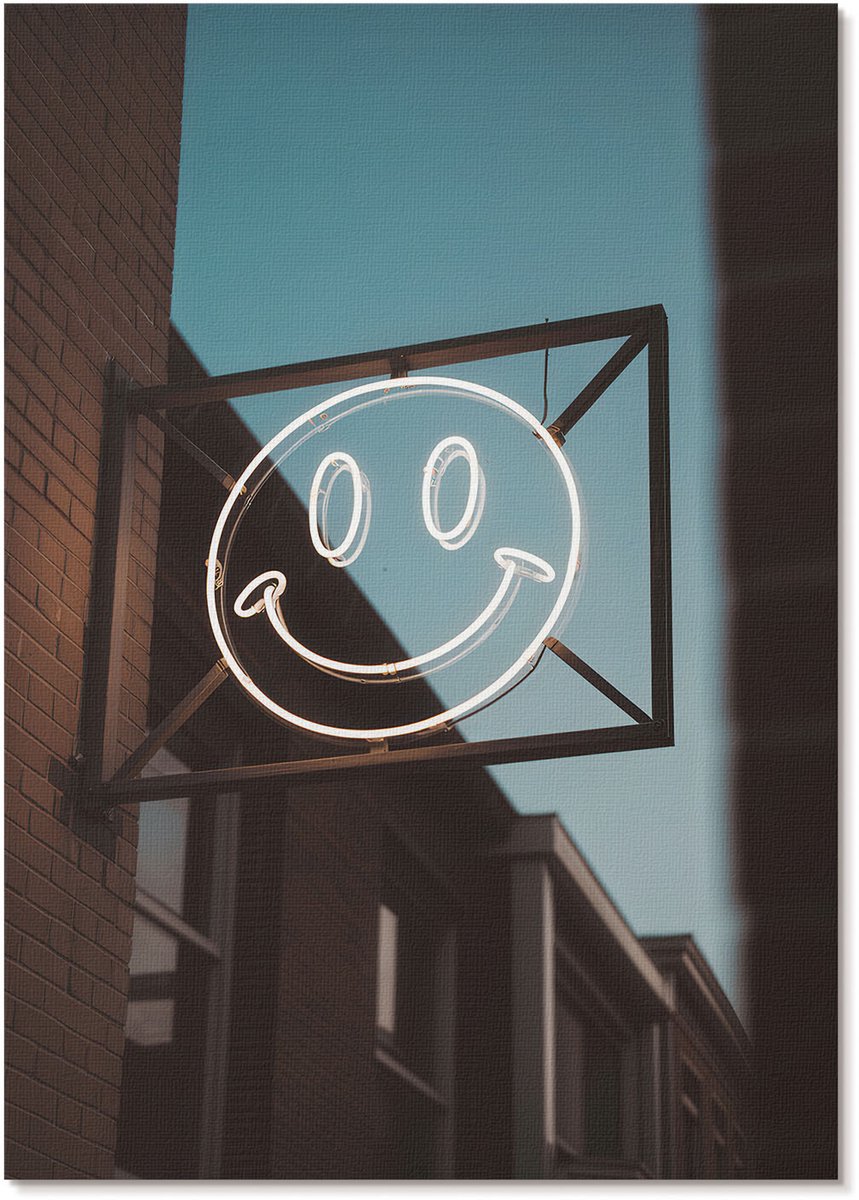Tulup Polycanvas Poster - Neon Glimlach, Illustratie - A4 - Blauw Wandposter - Rechthoek - Decoratieve poster - Woonkamer, Slaapkamer, Kantoor - Humoristisch