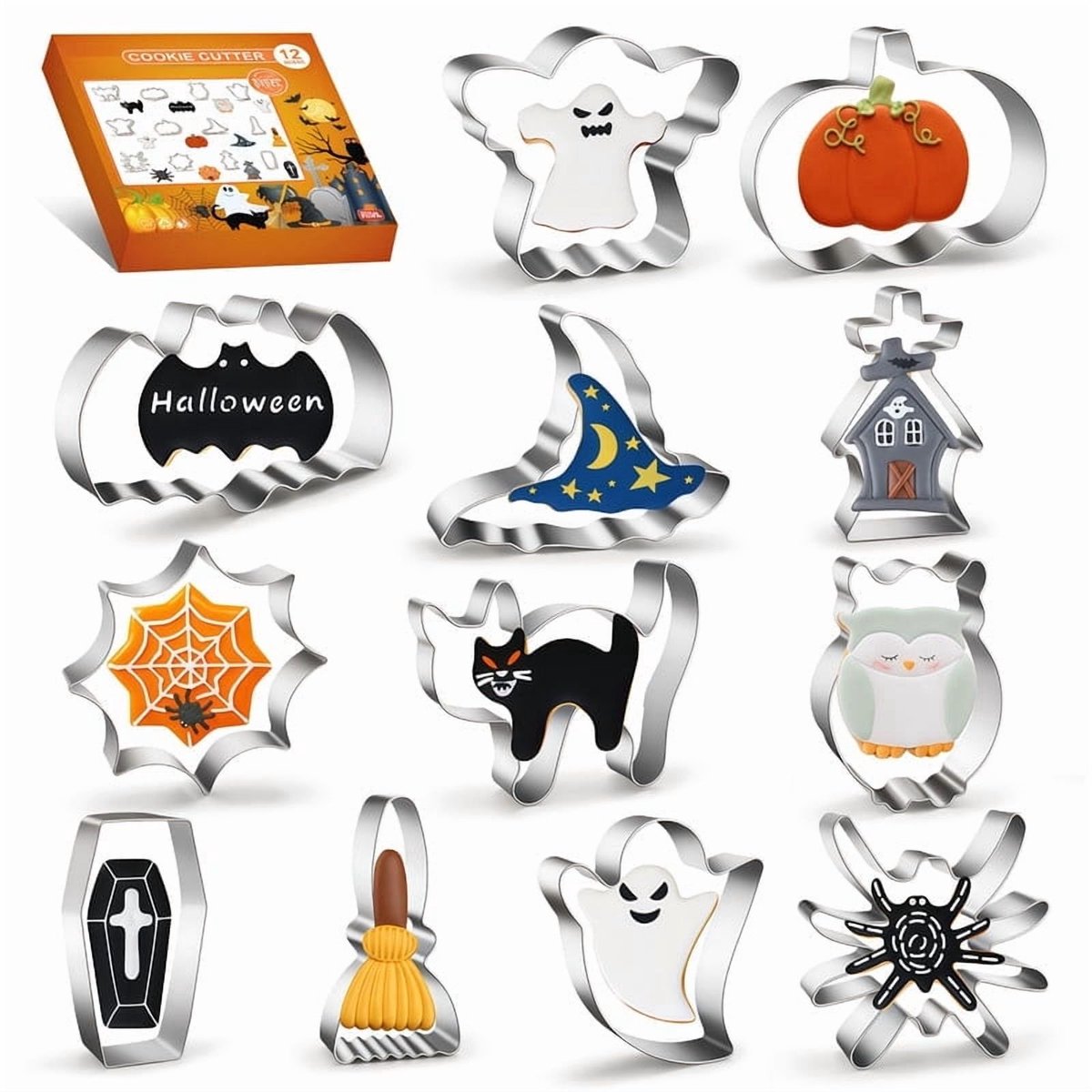 Halloween Koekjesvormen Set – RVS Uitsteekvormen – Voor Koekjes, Fondant, Deeg en Sandwiches – Halloween Bakaccessoire – Voor Kinderen en Volwassenen – Zilverkleurig – 1 Set