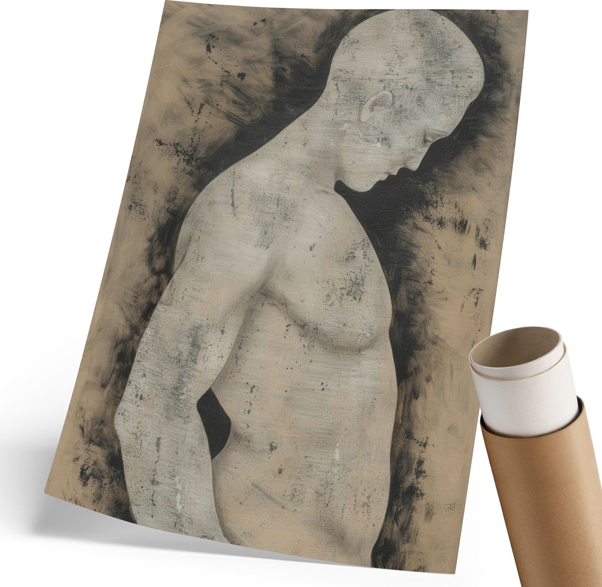 Coloray Polycanvas Poster - Portret Van Een Man, Schilderen - 210 x 297 mm - Grijs Design - Rechthoek - Decoratieve poster - Woonkamer, Slaapkamer, Kantoor - Expressief