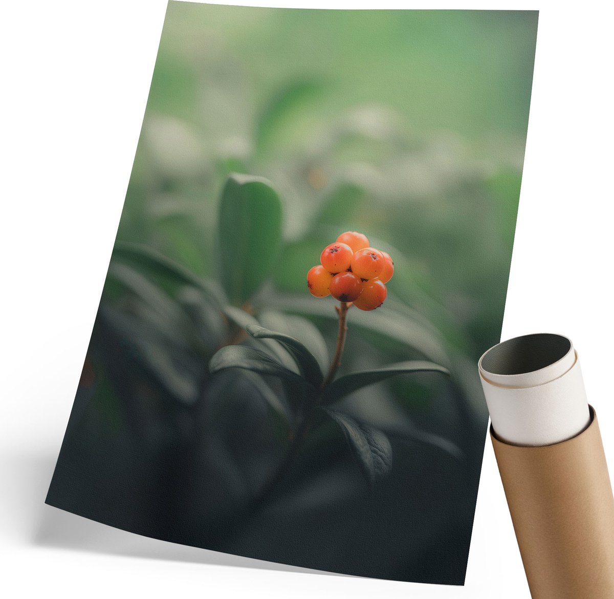 Coloray Polycanvas Wandposter - Oranje Bessen, Fotografie - 210 x 297 mm - Groen Design - Rechthoek - Interieurdecoratie - Woonkamer, Slaapkamer, Kantoor - Klassiek