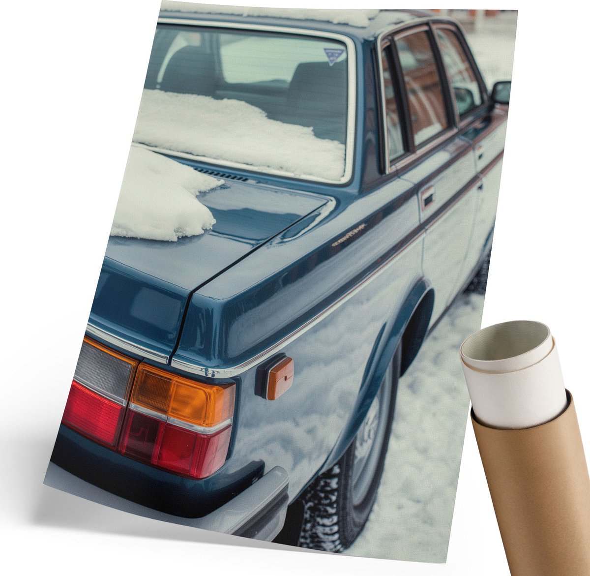 Coloray Polycanvas Wandposter - Winterauto, Fotografie - 210 x 297 mm - Blauw Design - Rechthoek - Interieurdecoratie - Woonkamer, Slaapkamer, Kantoor - Vintage
