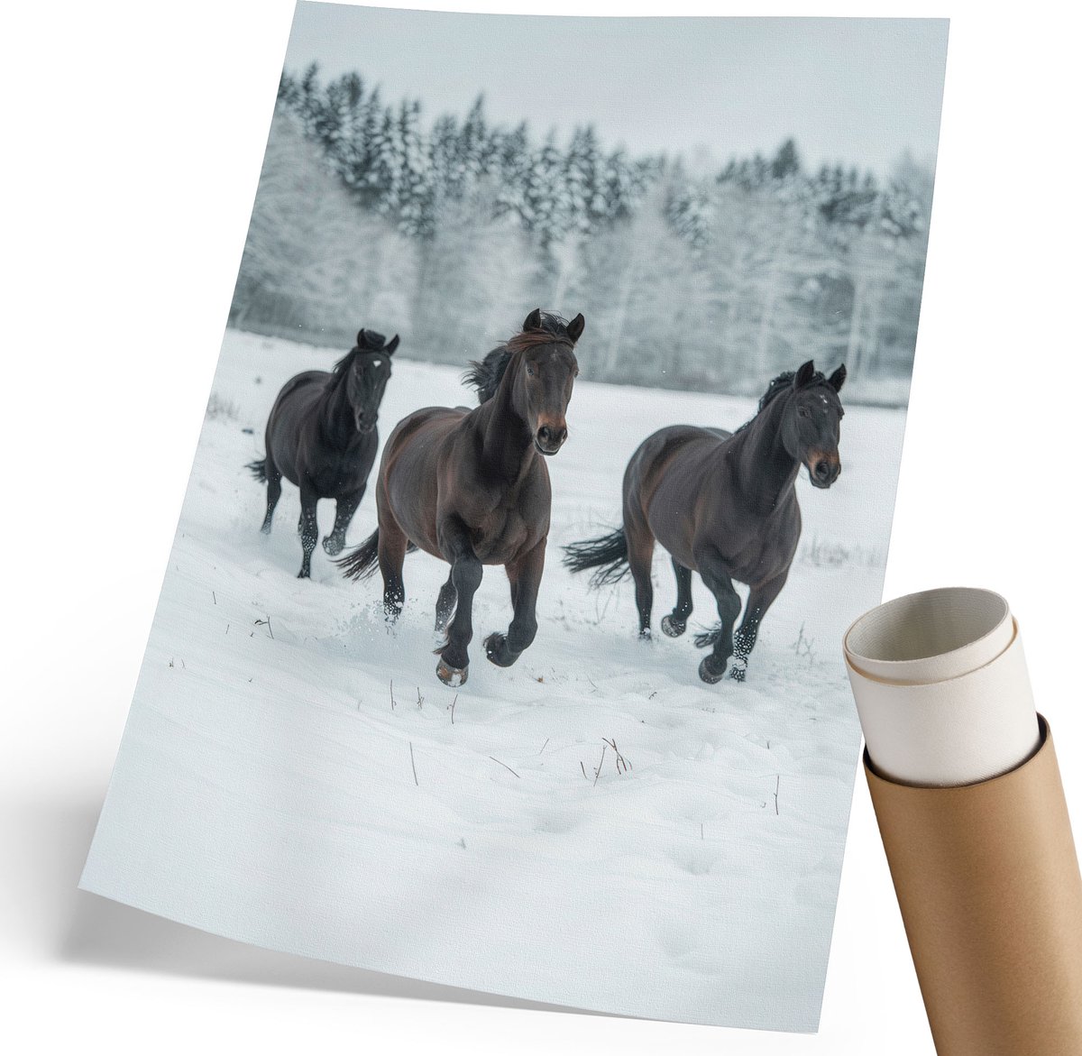Coloray Polycanvas Poster - Winterpaarden, Fotografie - 210 x 297 mm - Zwart Wandposter - Rechthoek - Wandkunst - Woonkamer, Slaapkamer, Kantoor - Klassiek