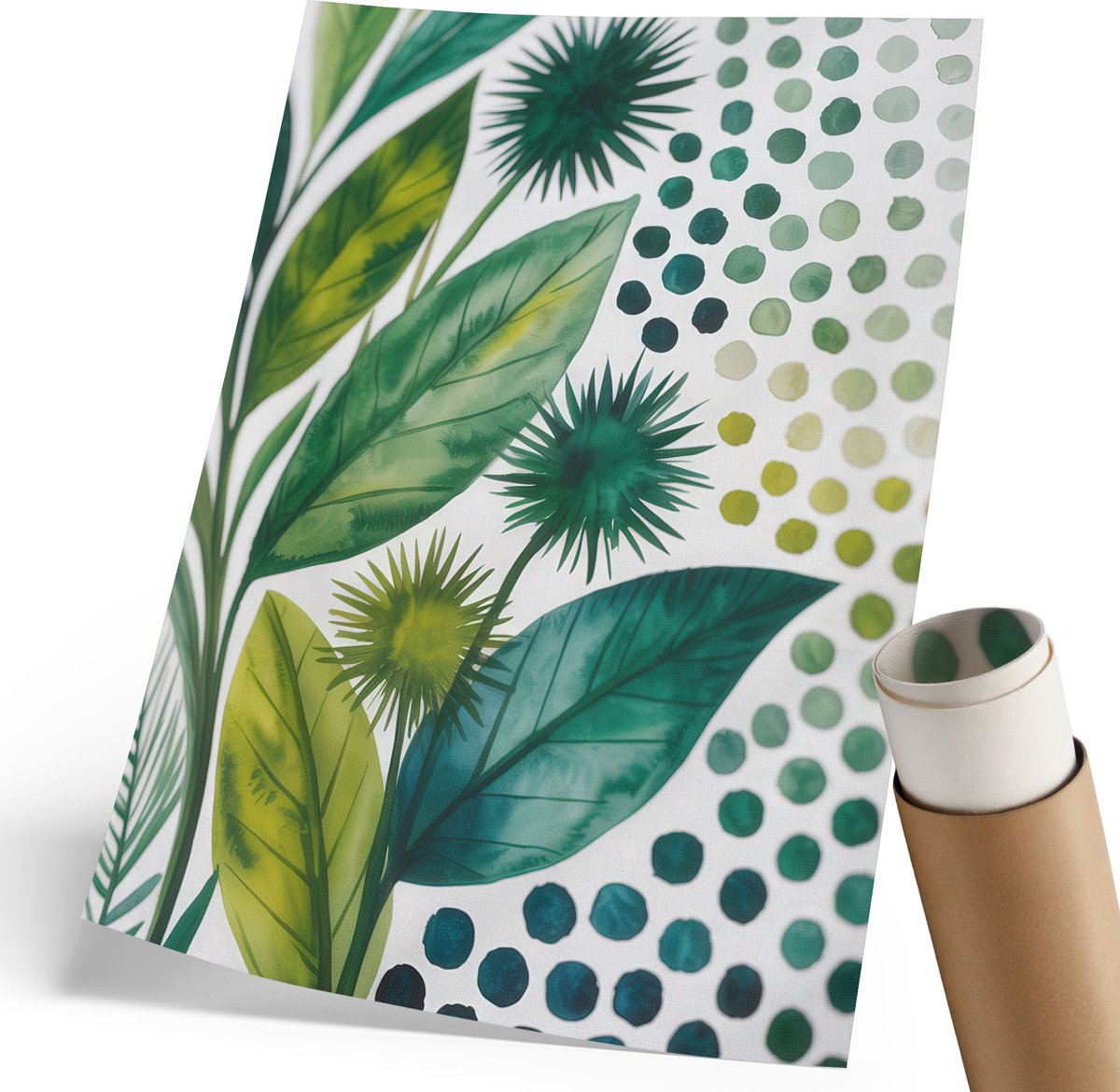 Coloray Canvas Poster Polycanvas - Groene Bladeren, Waterverf - 210 x 297 mm - Groen Patroon - Rechthoek - Wandkunst - Woonkamer, Slaapkamer, Kantoor - Expressief