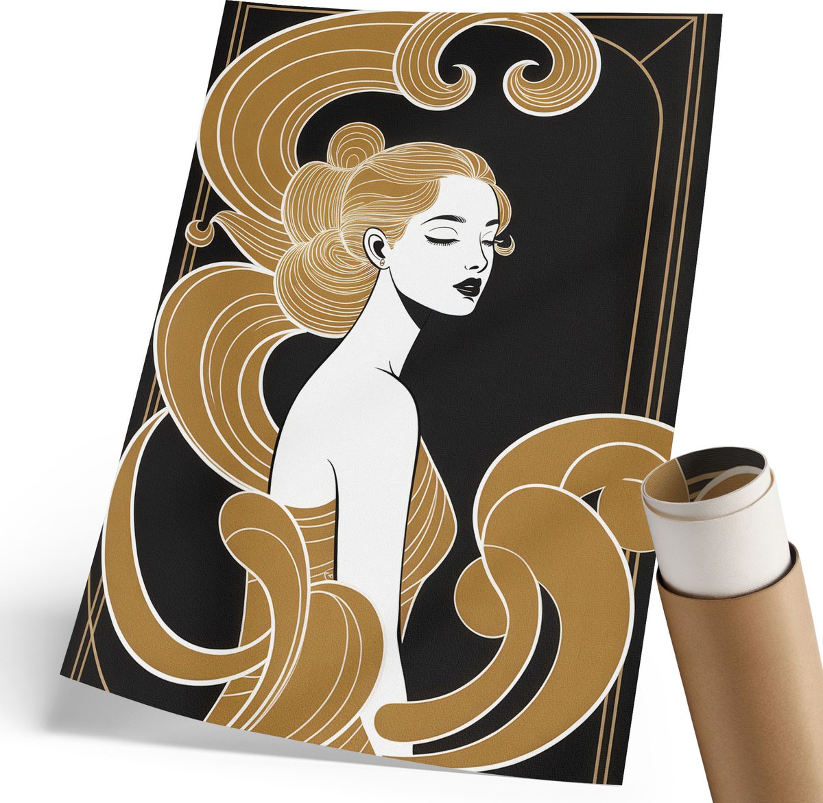 Coloray Polycanvas Wandposter - Artistieke Elegantie, Illustratie - 210 x 297 mm - Zwart Patroon - Rechthoek - Wandkunstwerk - Woonkamer, Slaapkamer, Kantoor - Art deco