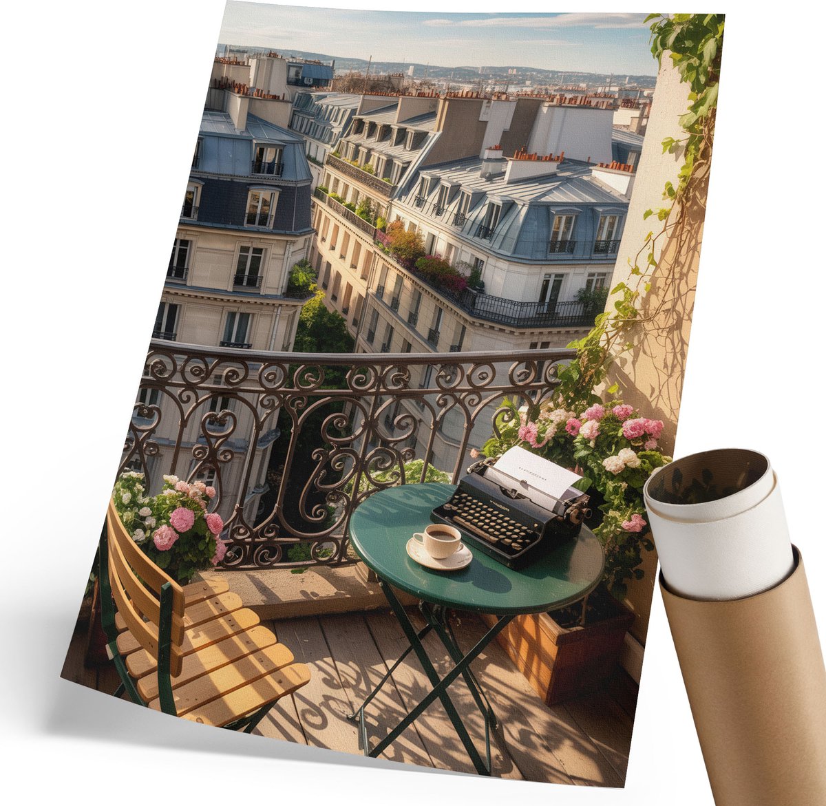 Coloray Polycanvas Wandposter - Stadsbalkon, Fotografie - 210 x 297 mm - Beige Patroon - Rechthoek - Muurkunst - Woonkamer, Slaapkamer, Kantoor - Klassiek